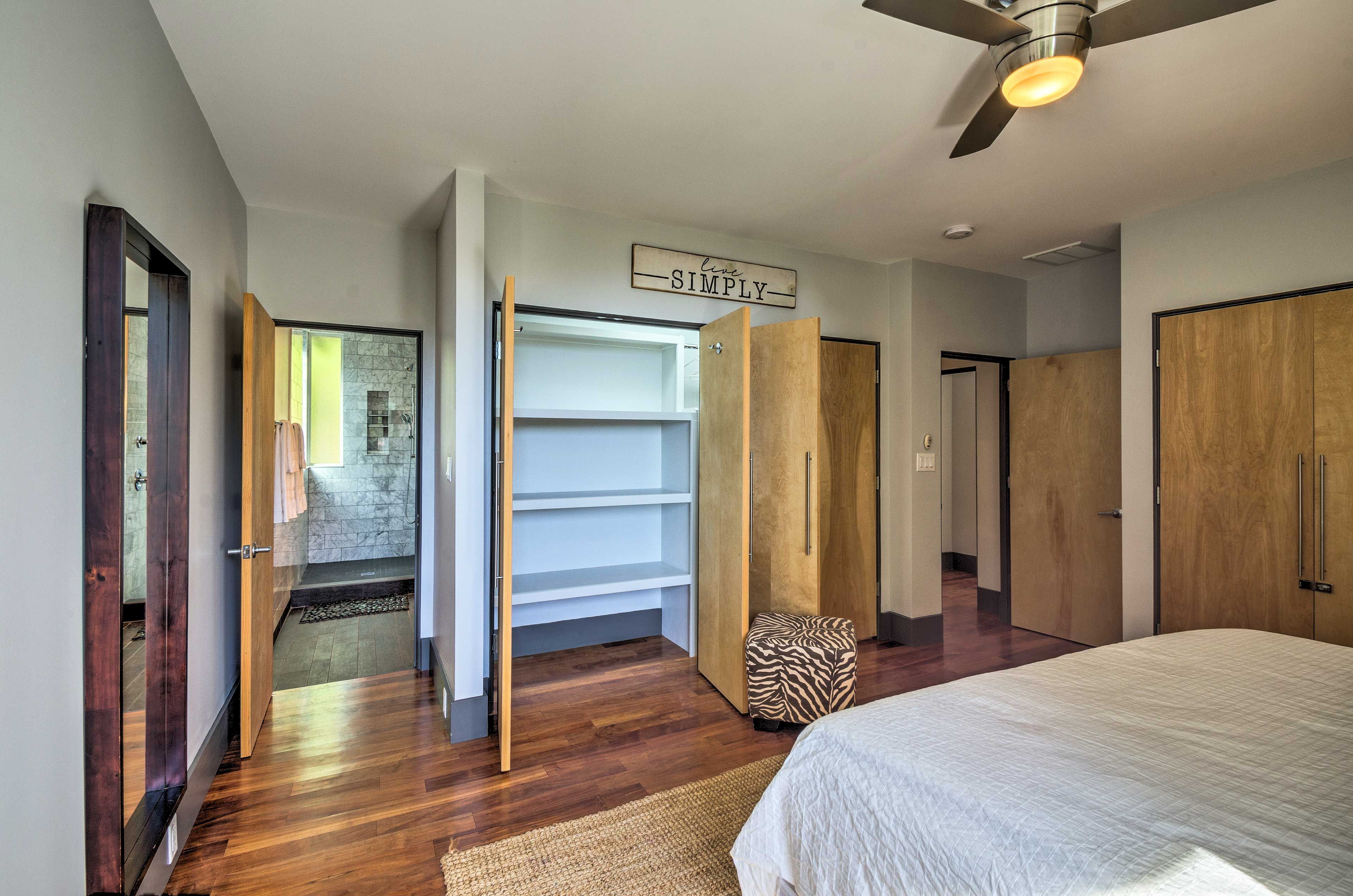 This bedroom also contains ample closet storage.