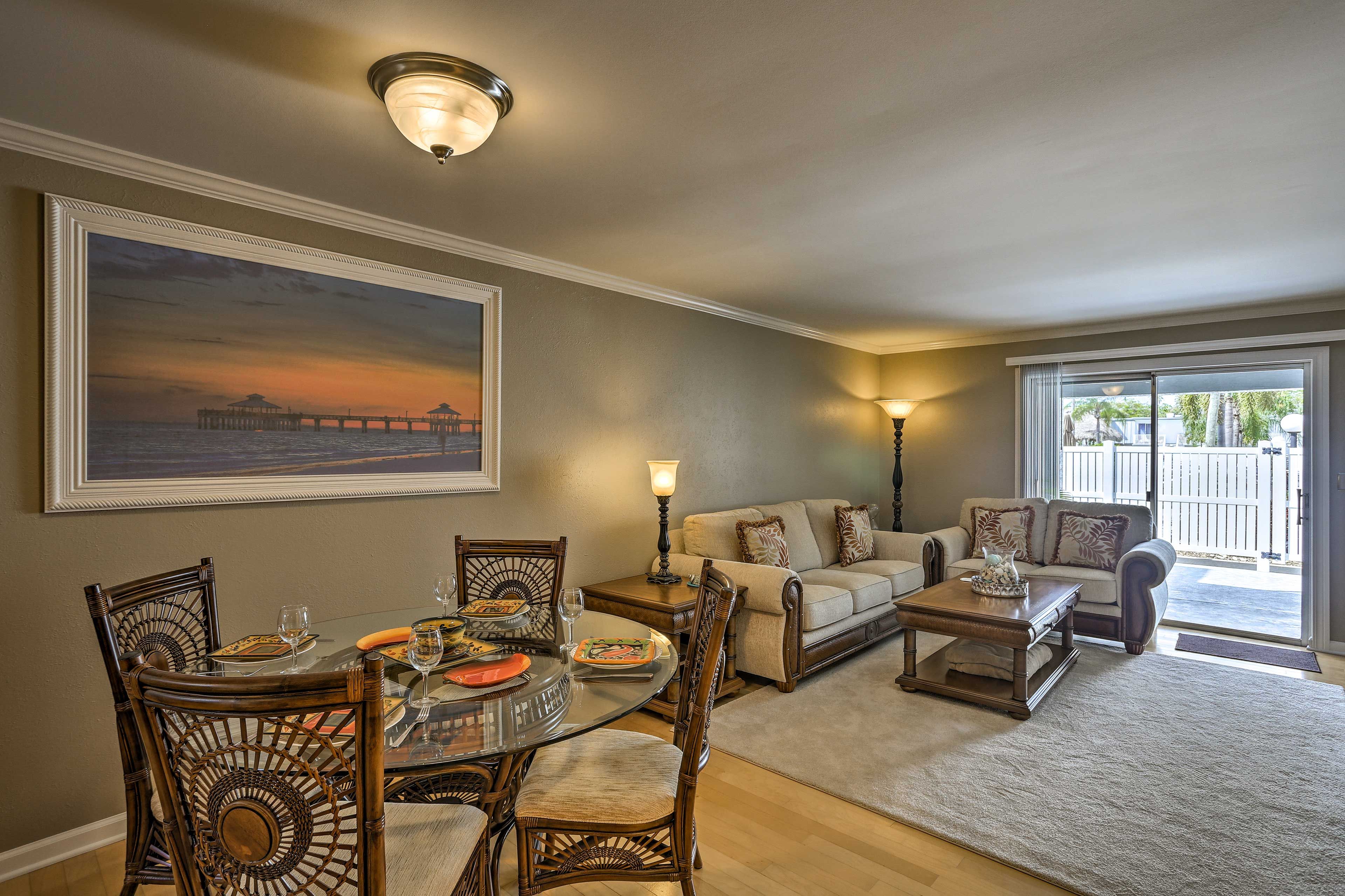Enjoy the natural light from the sliding glass doors.