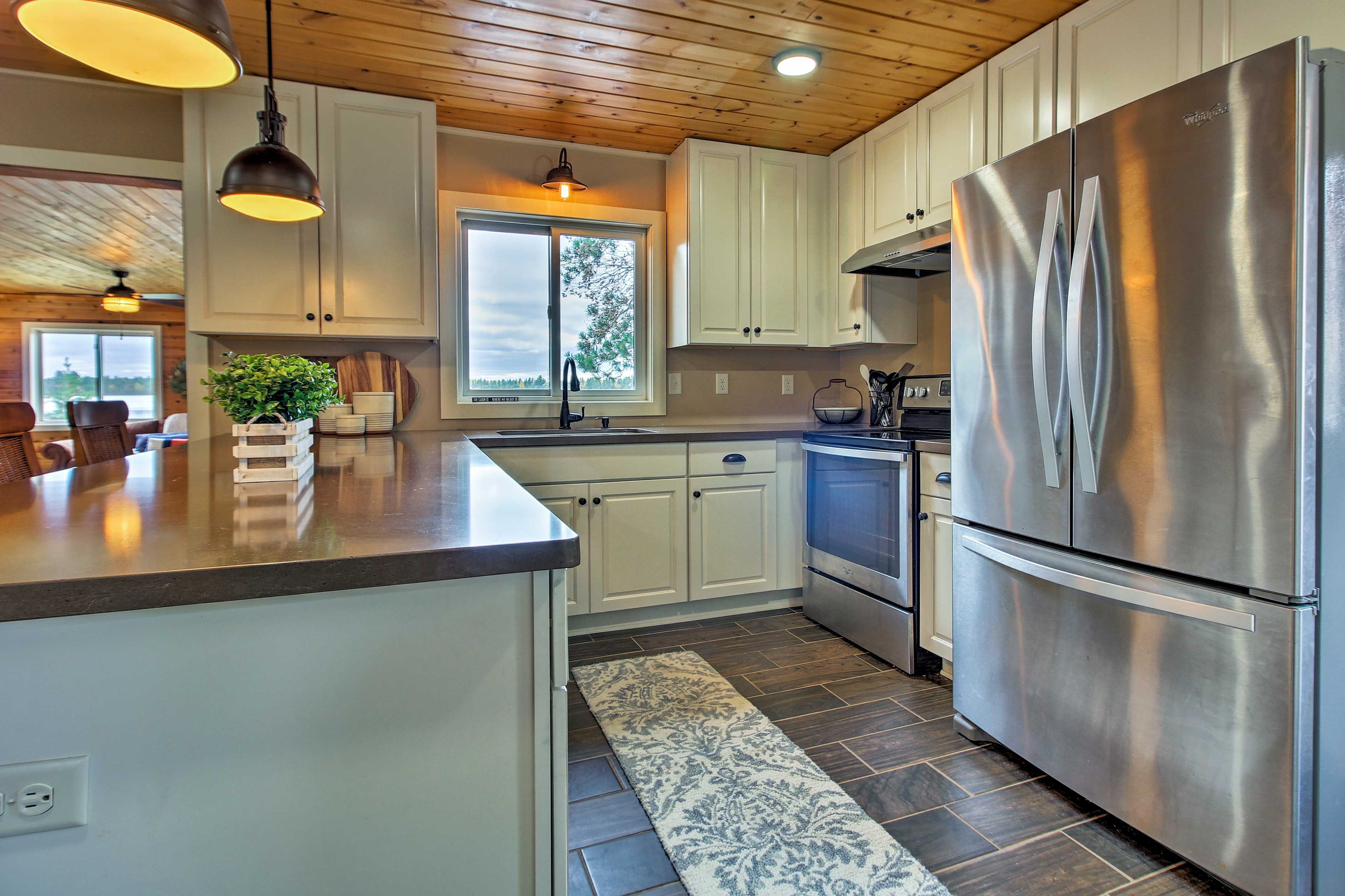 Enjoy stainless steel appliances and sleek countertops.