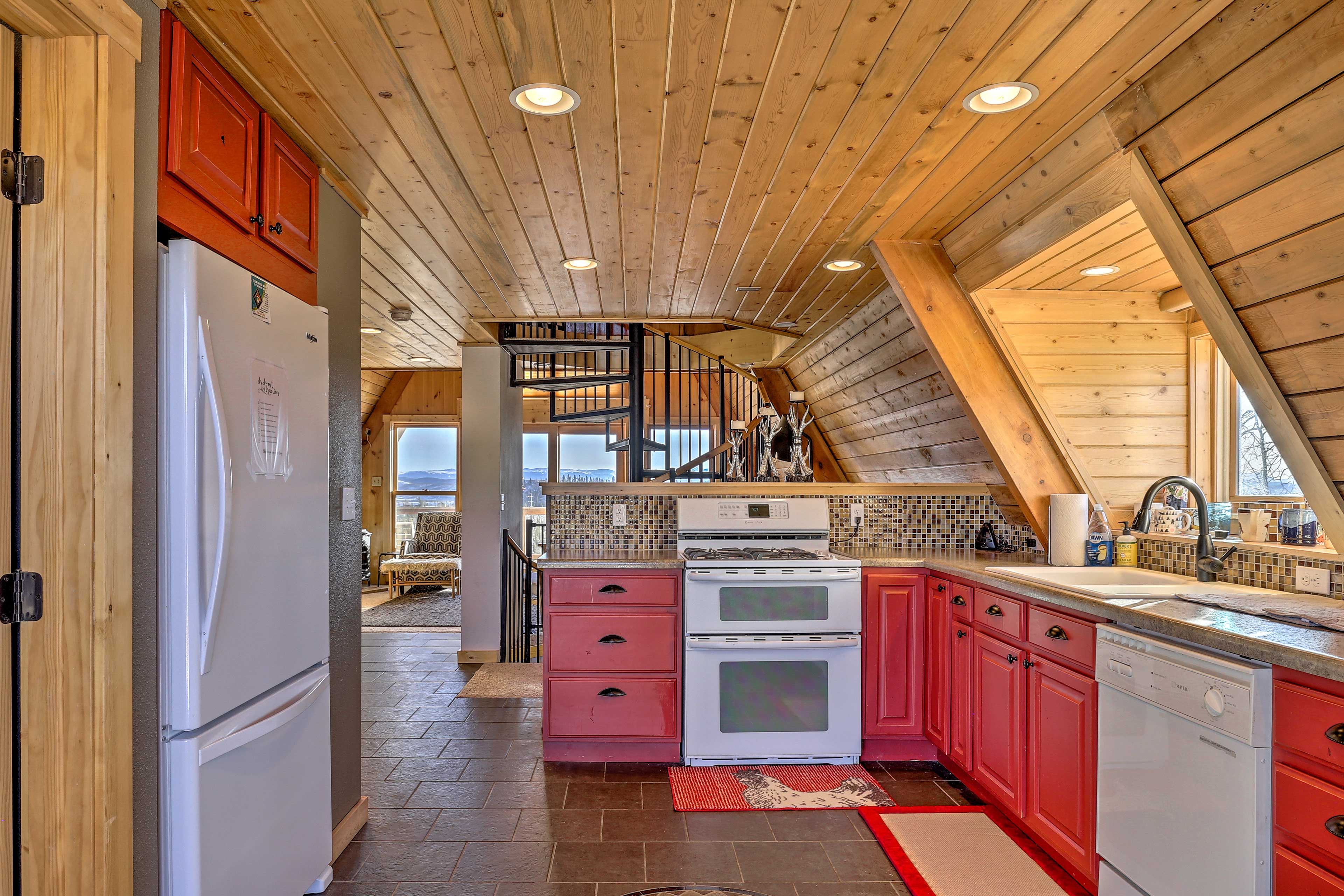 Grab a refreshing beverage out of the fridge to sip on the deck.