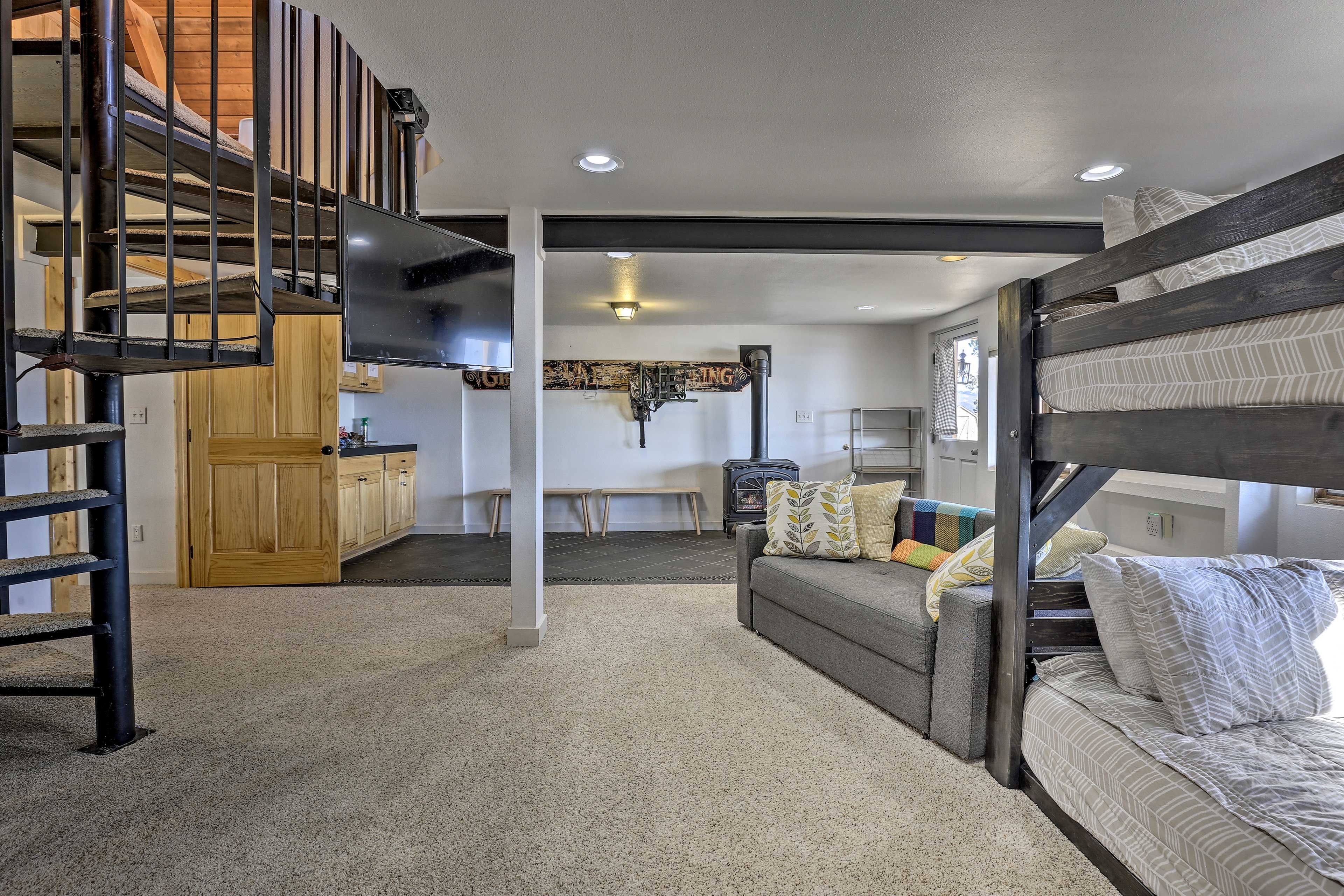 Watch TV from the couch or bunk bed.