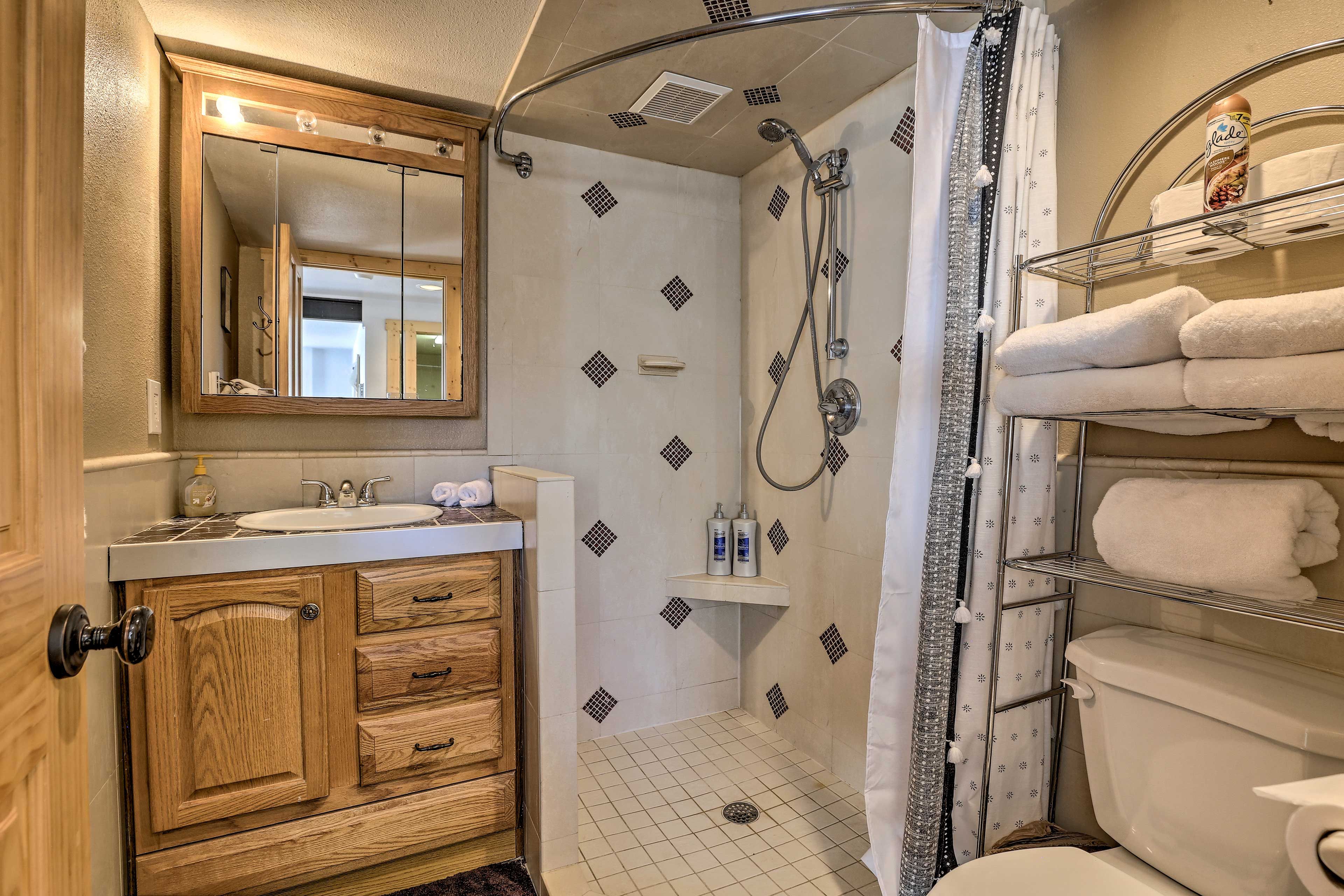 Dry off with the provided towels and change into comfy sweats to relax.