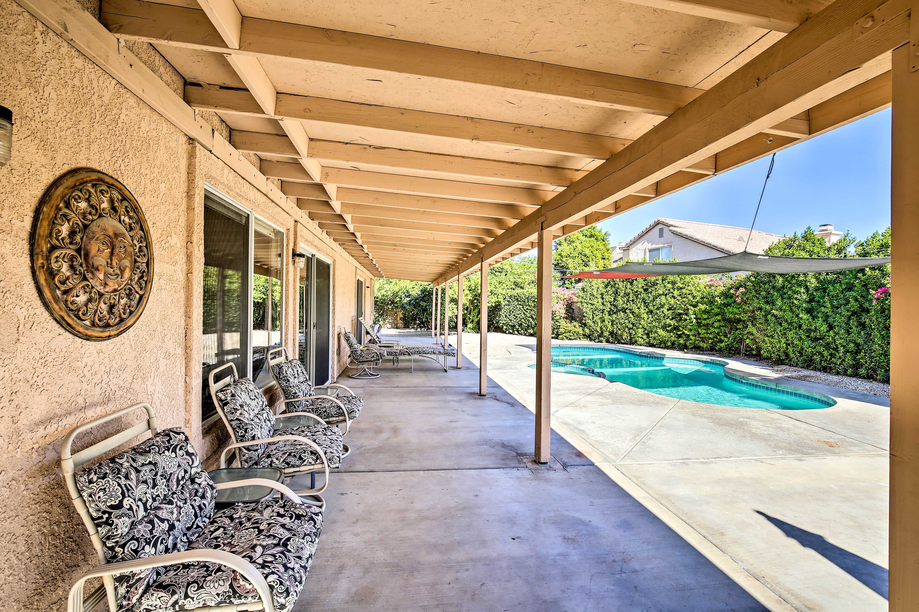 Grab some fresh air outside in the backyard.