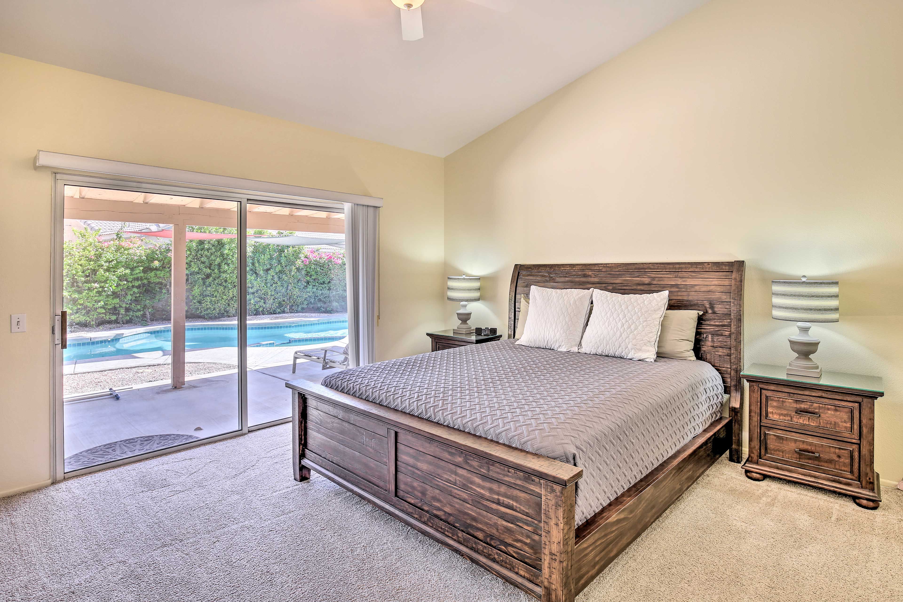 Climb under the covers of the king bed in the bedroom suite.