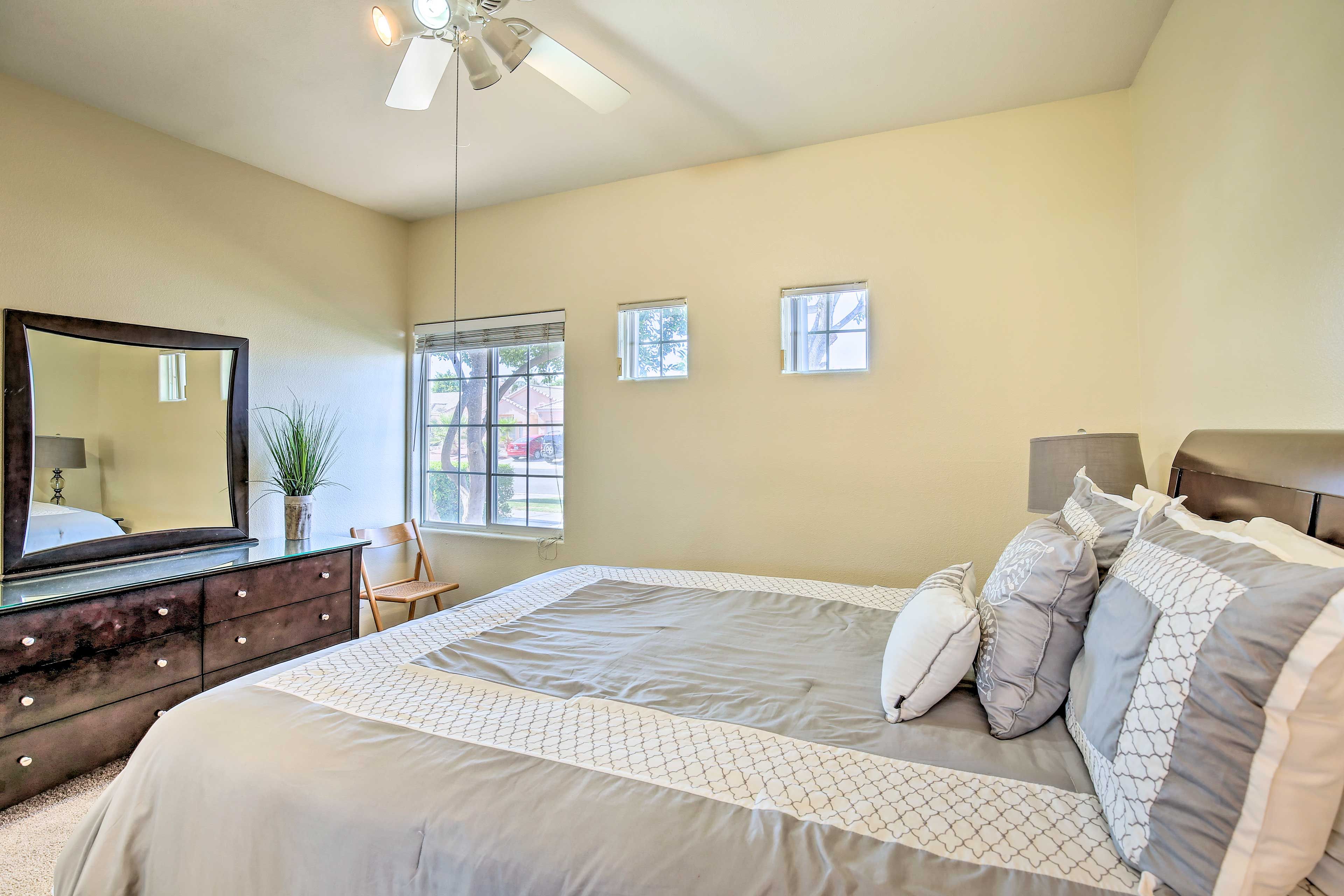 Store your belongings in the dresser and closet with ease.