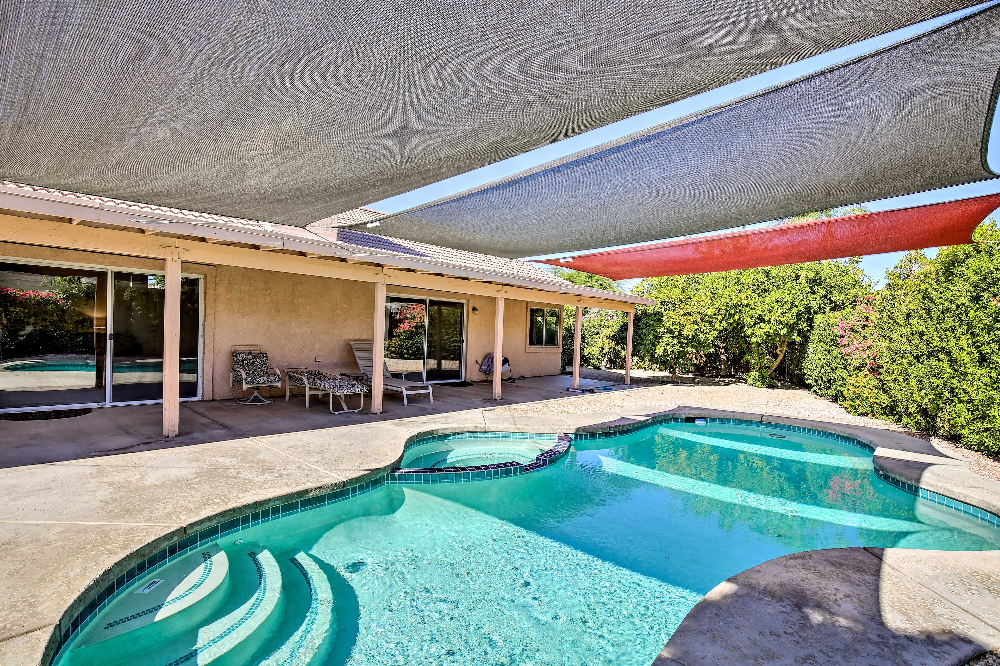 Jump into the private pool to cool off!