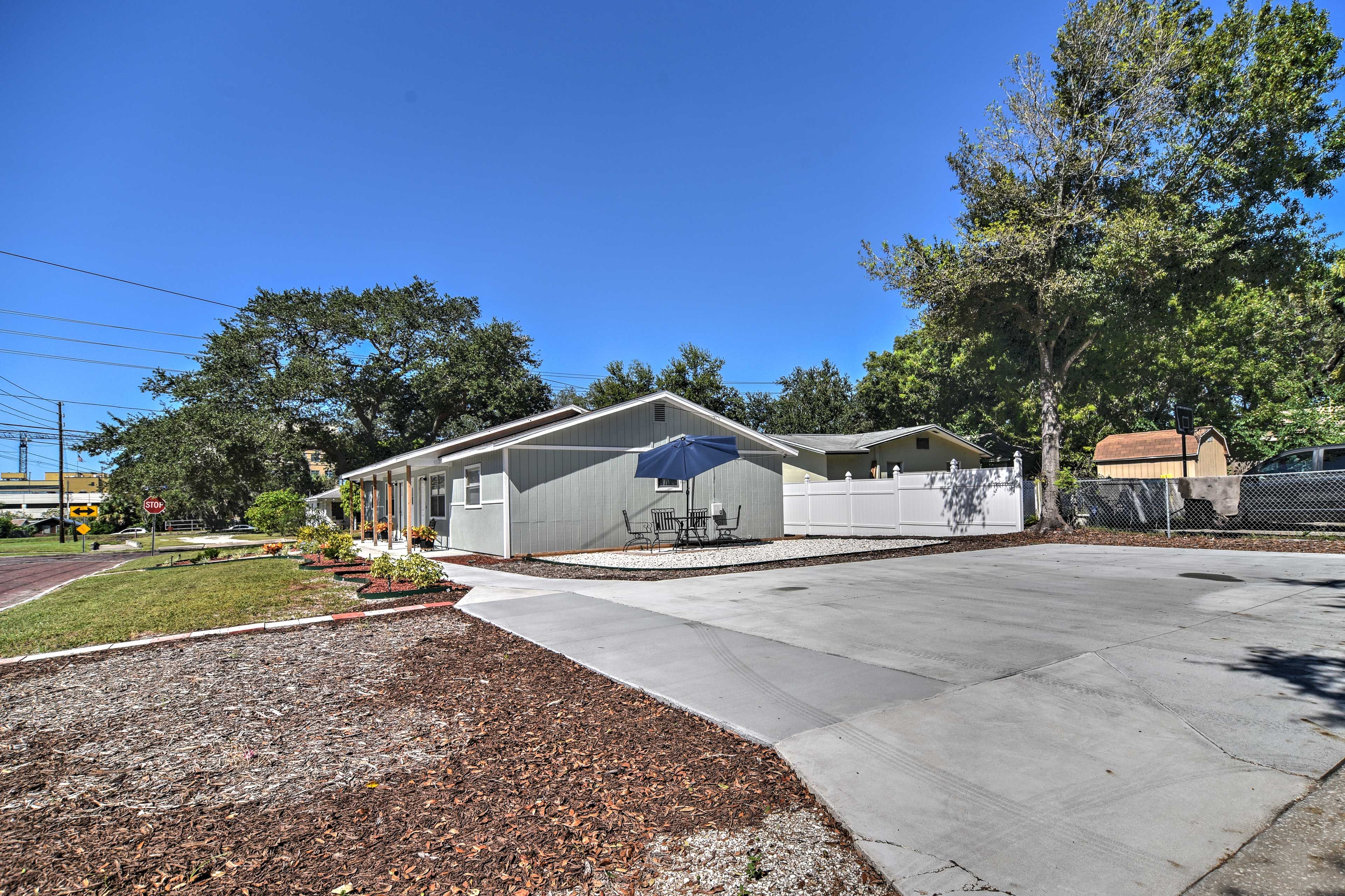 You can park up to 2 vehicles in this spacious cement pad.