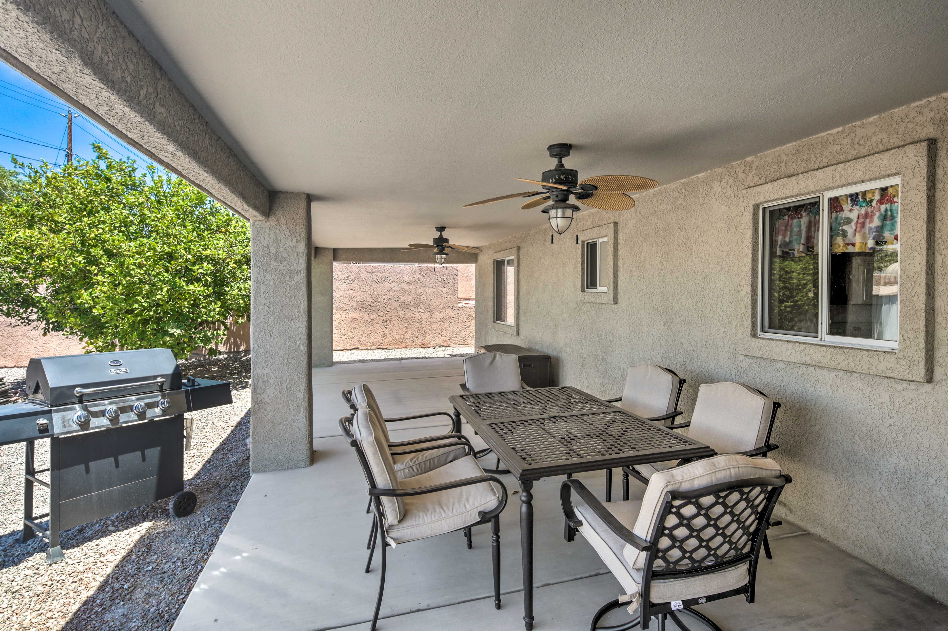 Unwind and stay cool on the covered back patio!