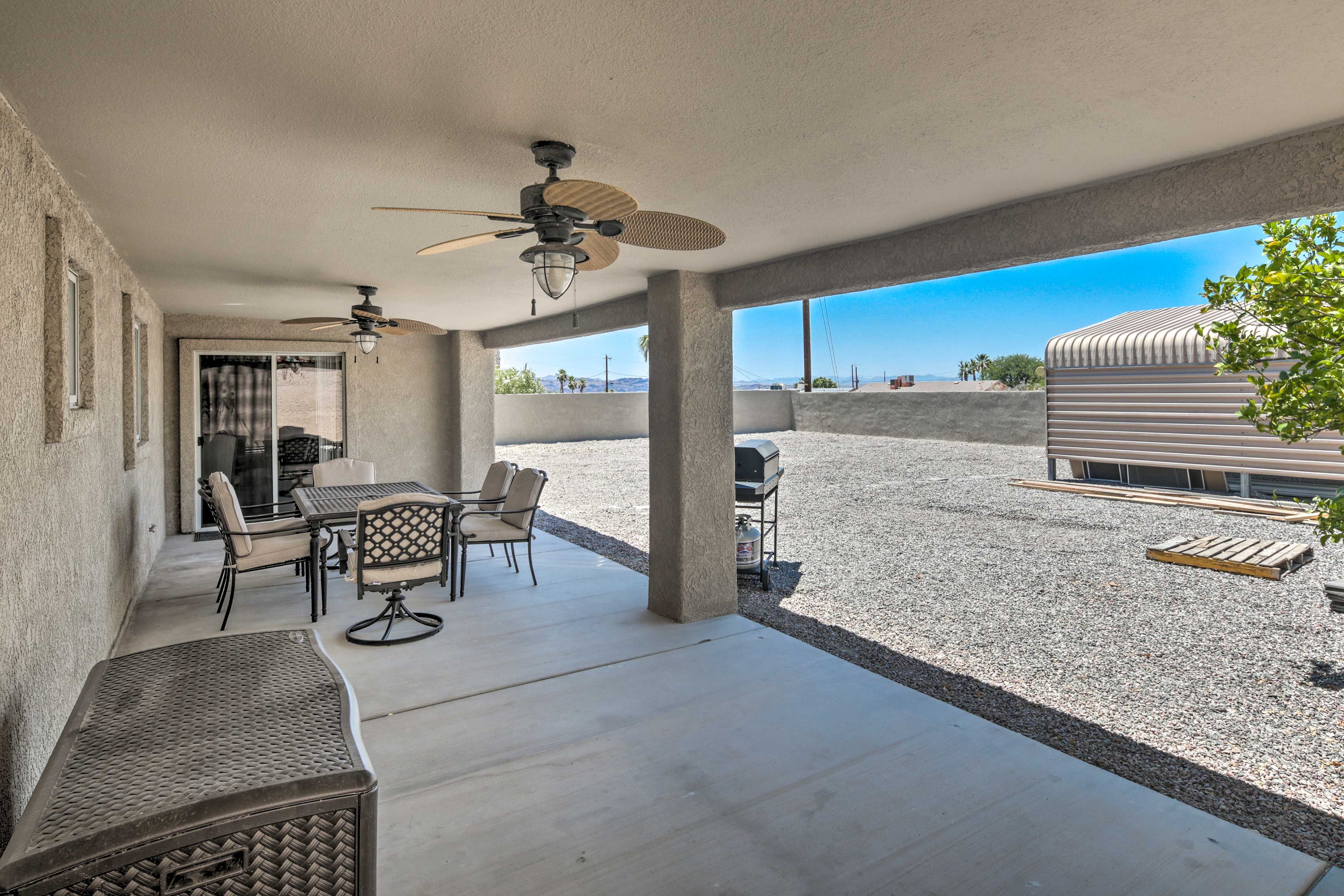 The backyard is totally walled-in for your privacy.