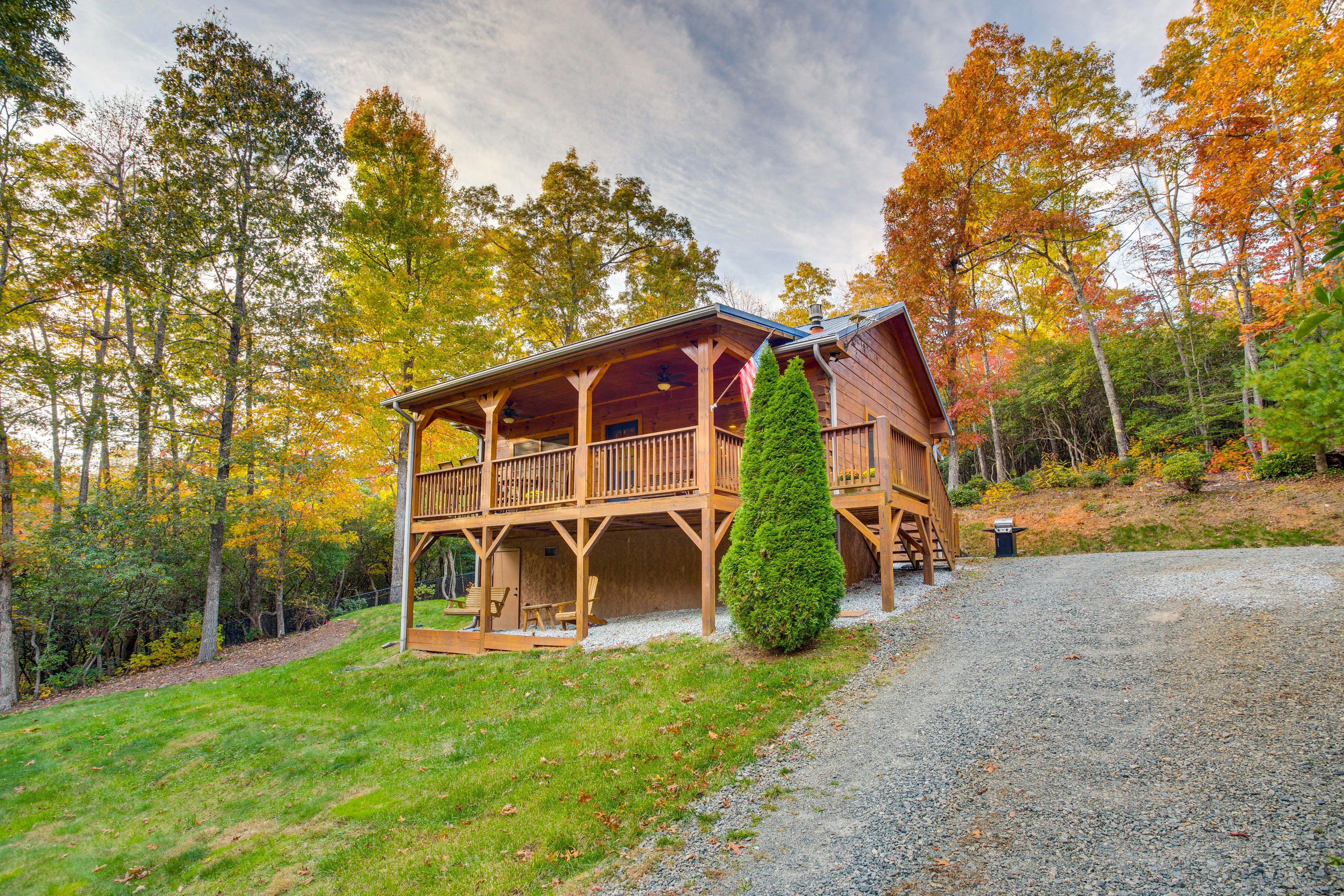 Private Deck | Gas Grill | 2-Story Cabin | Parking | Driveway (Ample Space)