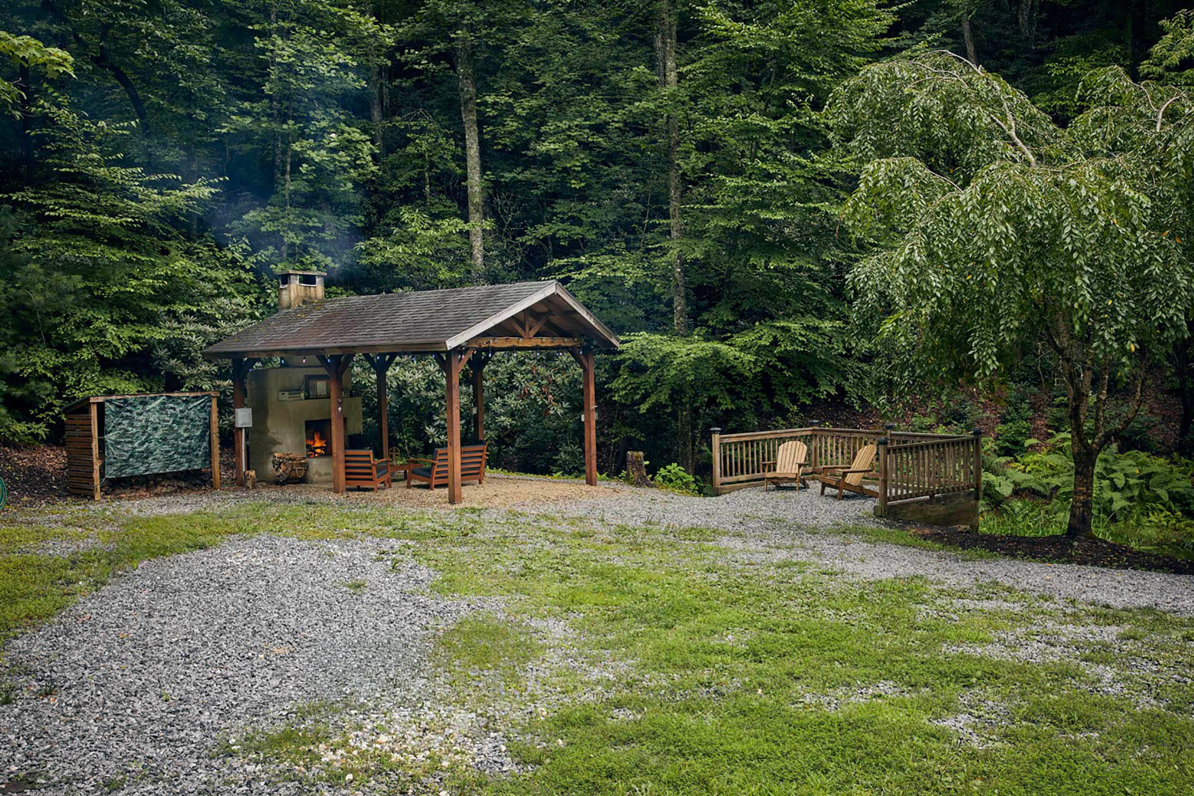 Spacious Yard | Outdoor Fireplace