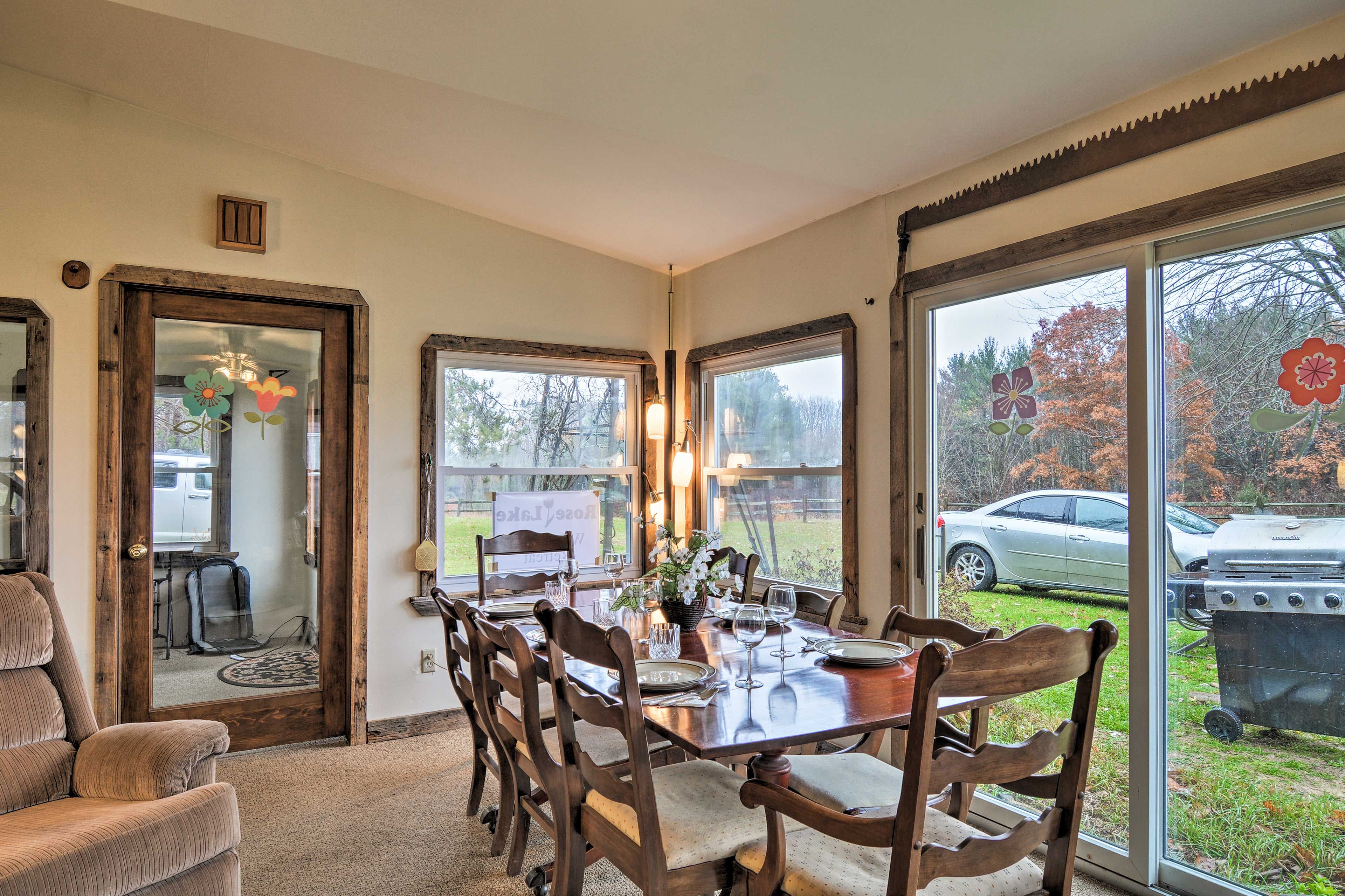 Enjoy meals at the large dining table.