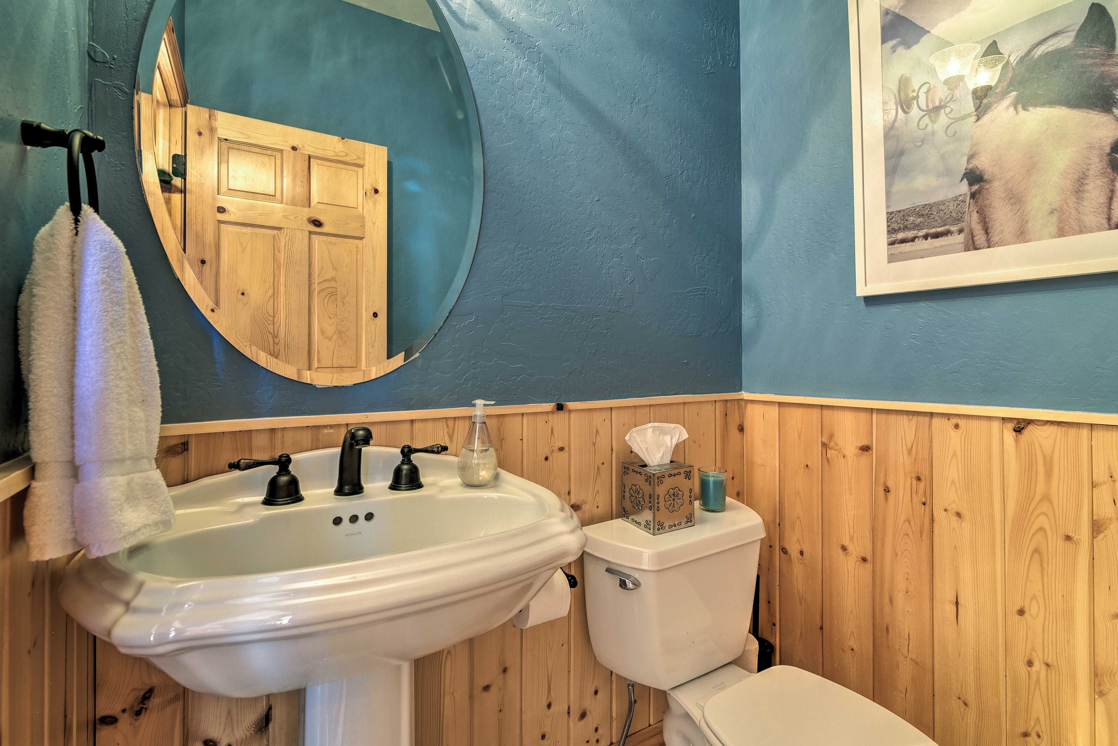 Wash up in this half bath.