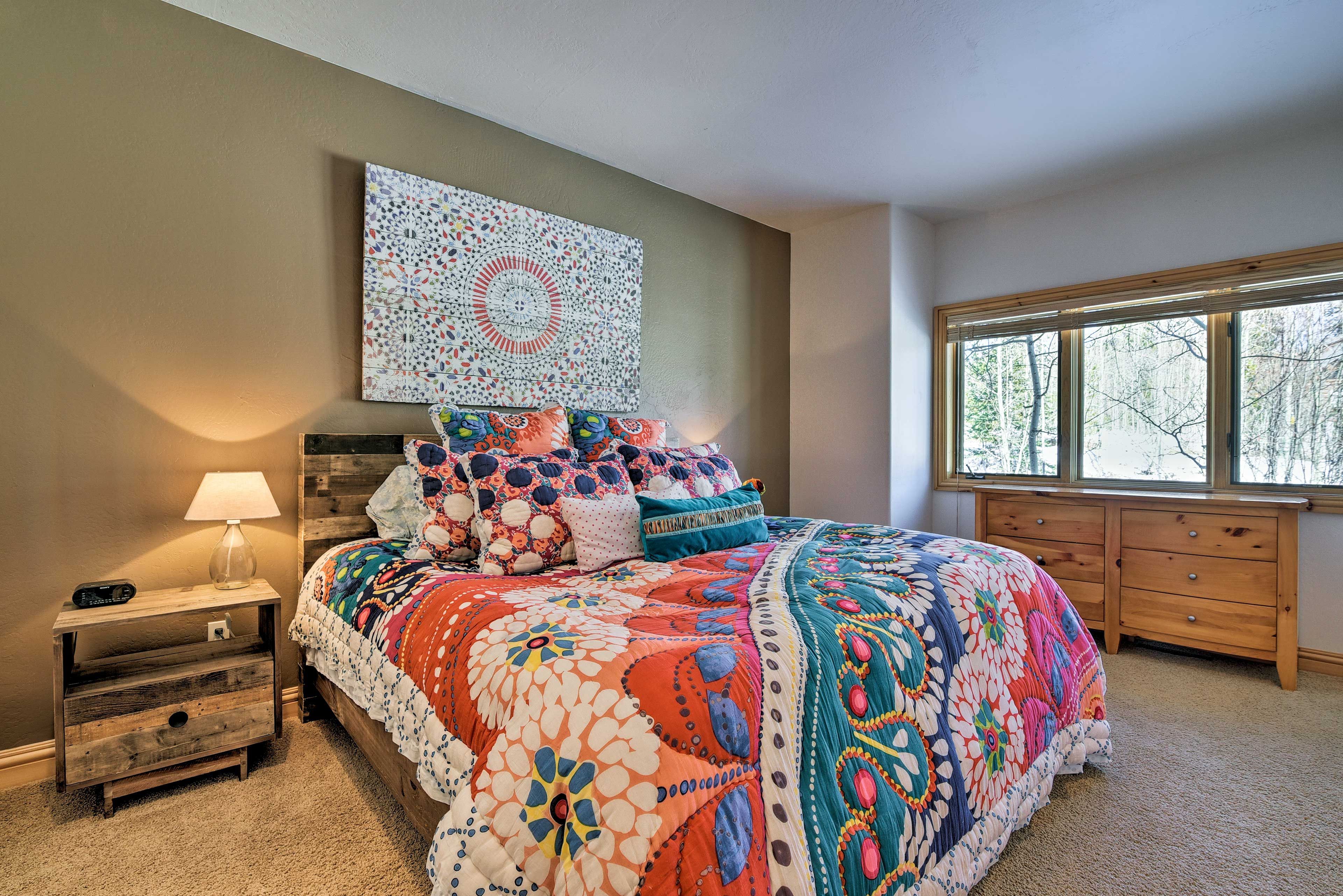 Unique quilts are found in each room.