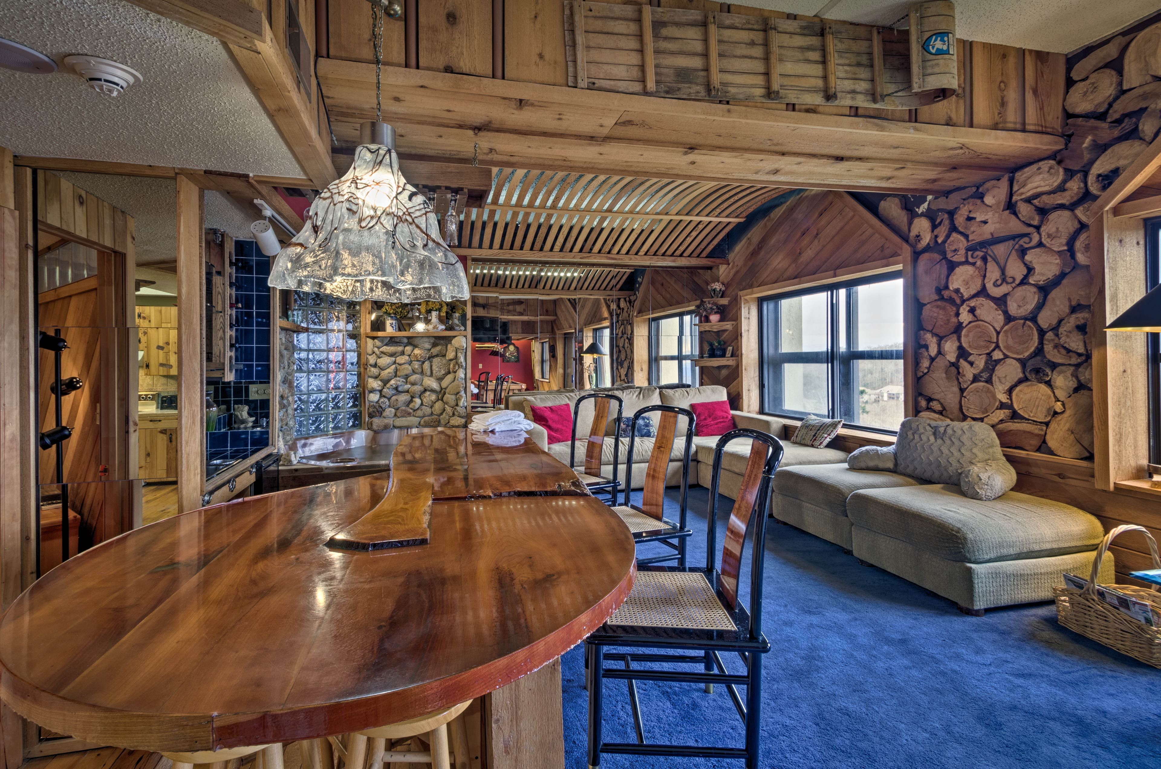 Serve hors-d'oeuvres atop the wooden bar.
