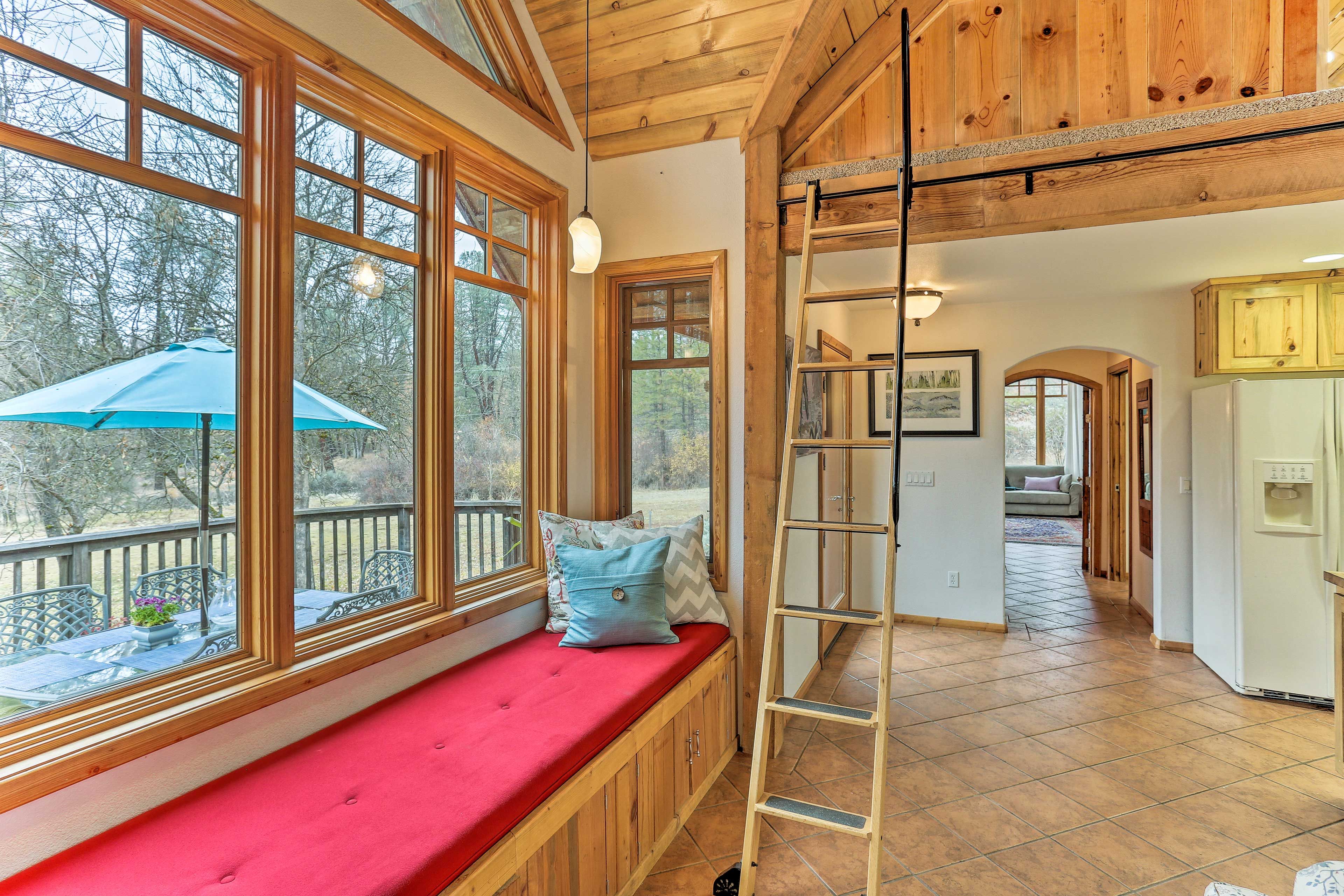 Carefully climb this sliding ladder to reach the open loft.