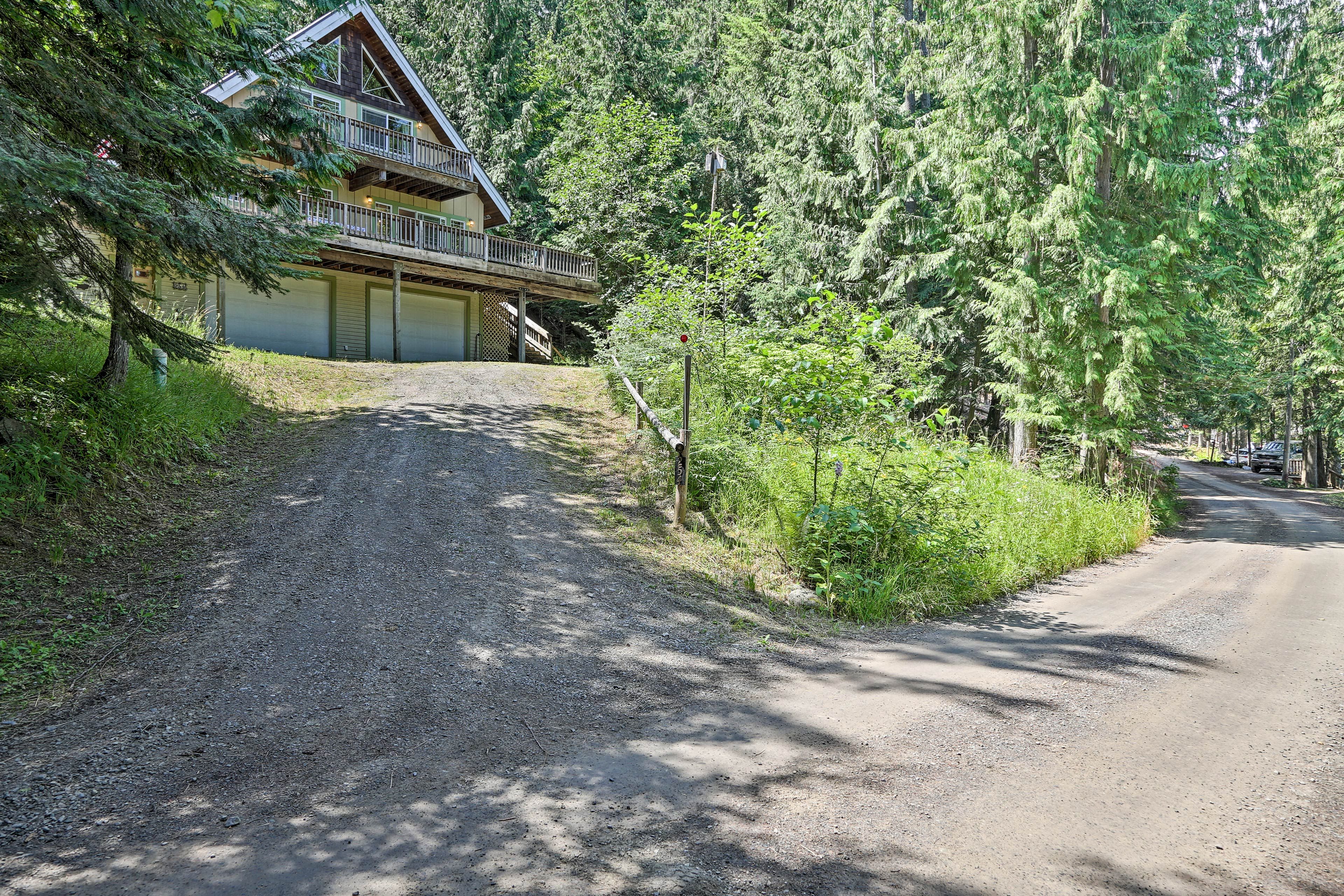 Ample driveway space adds convenience to your stay.