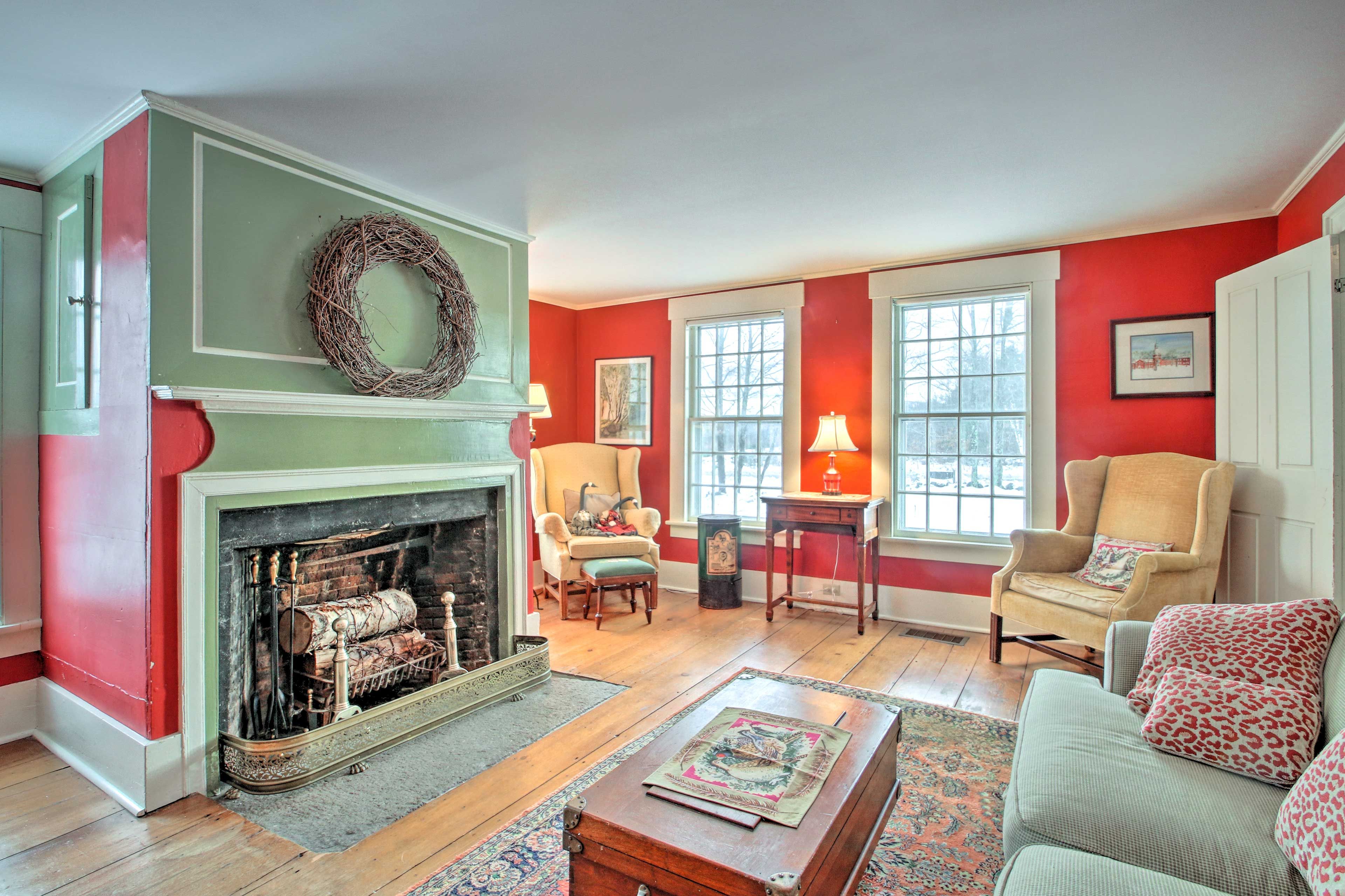 Family Room | Wood-Burning Fireplace | Antique Furniture | 2-Story Property