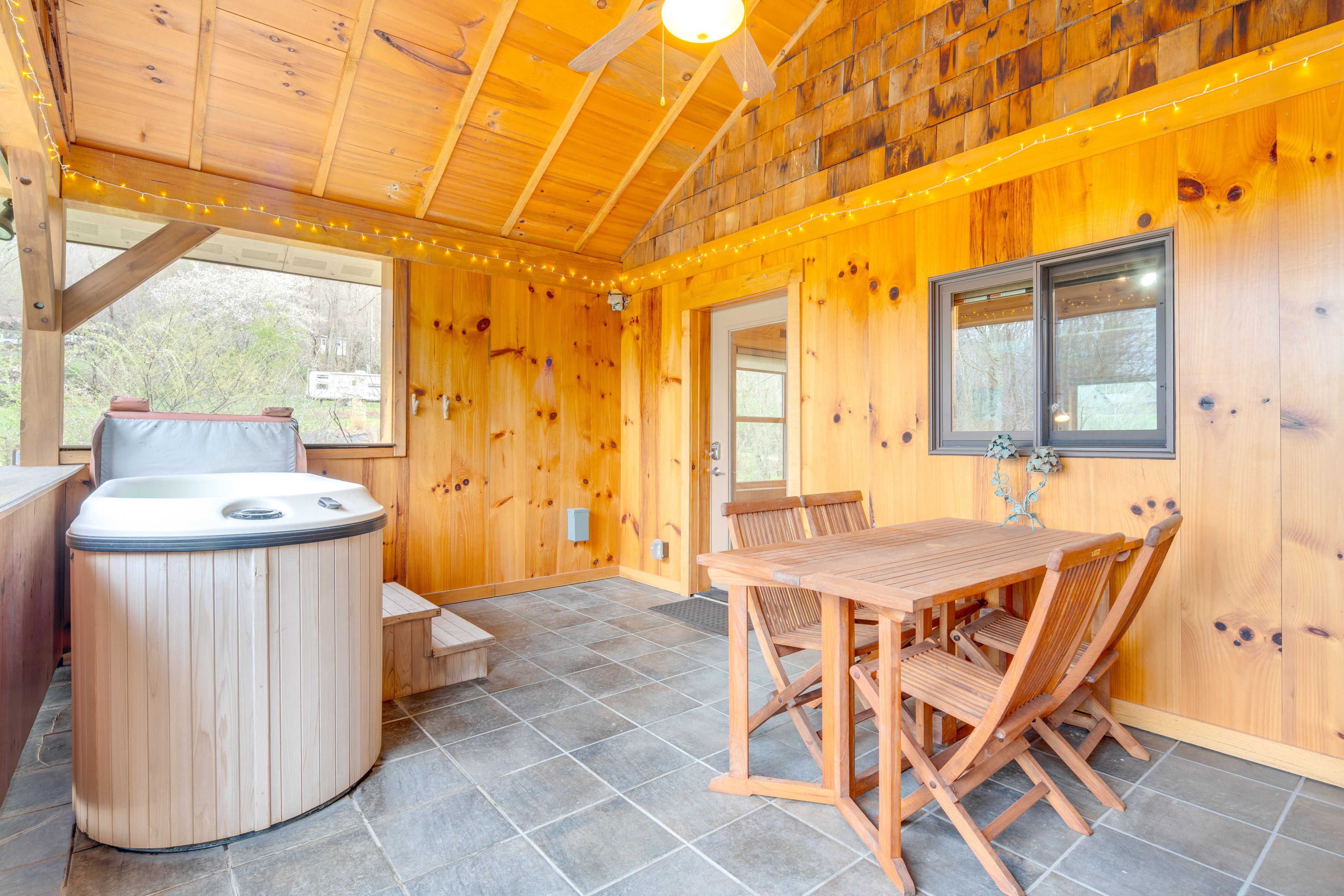 Sunroom | Dining Area | Private Hot Tub