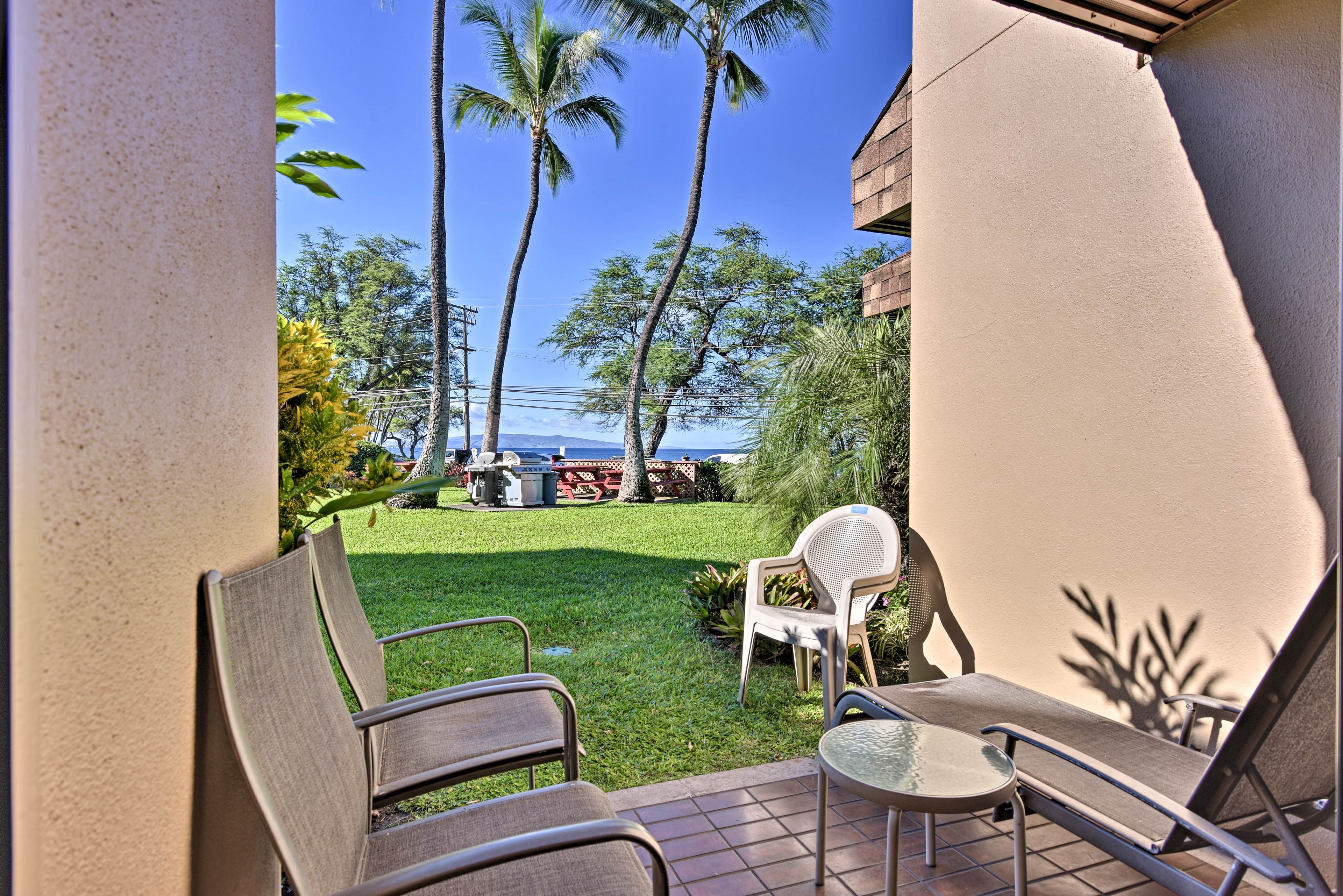 Step onto the furnished patio for a breath of fresh air.