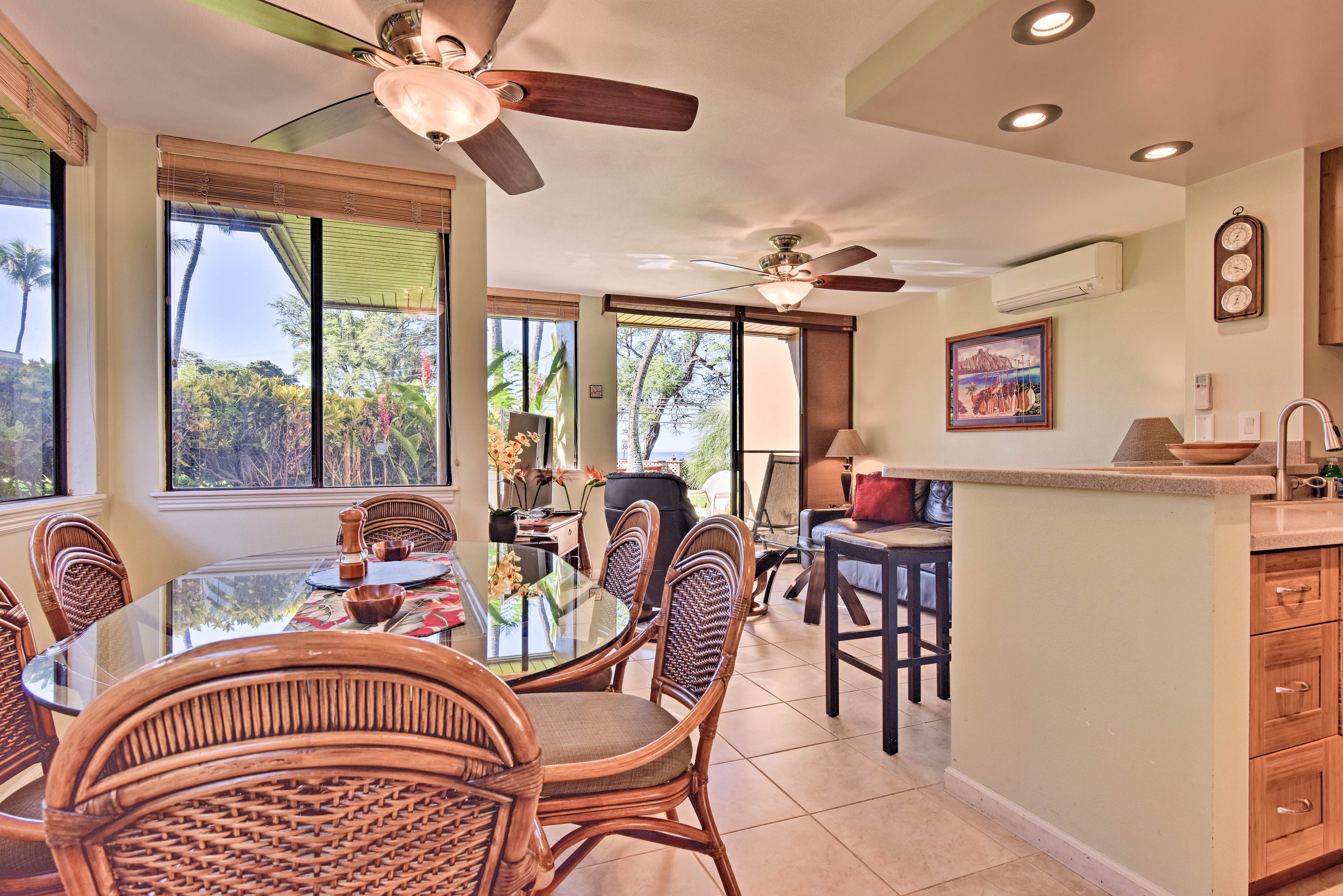 The ceiling fans are sure to cool you off from the Hawaiian heat.