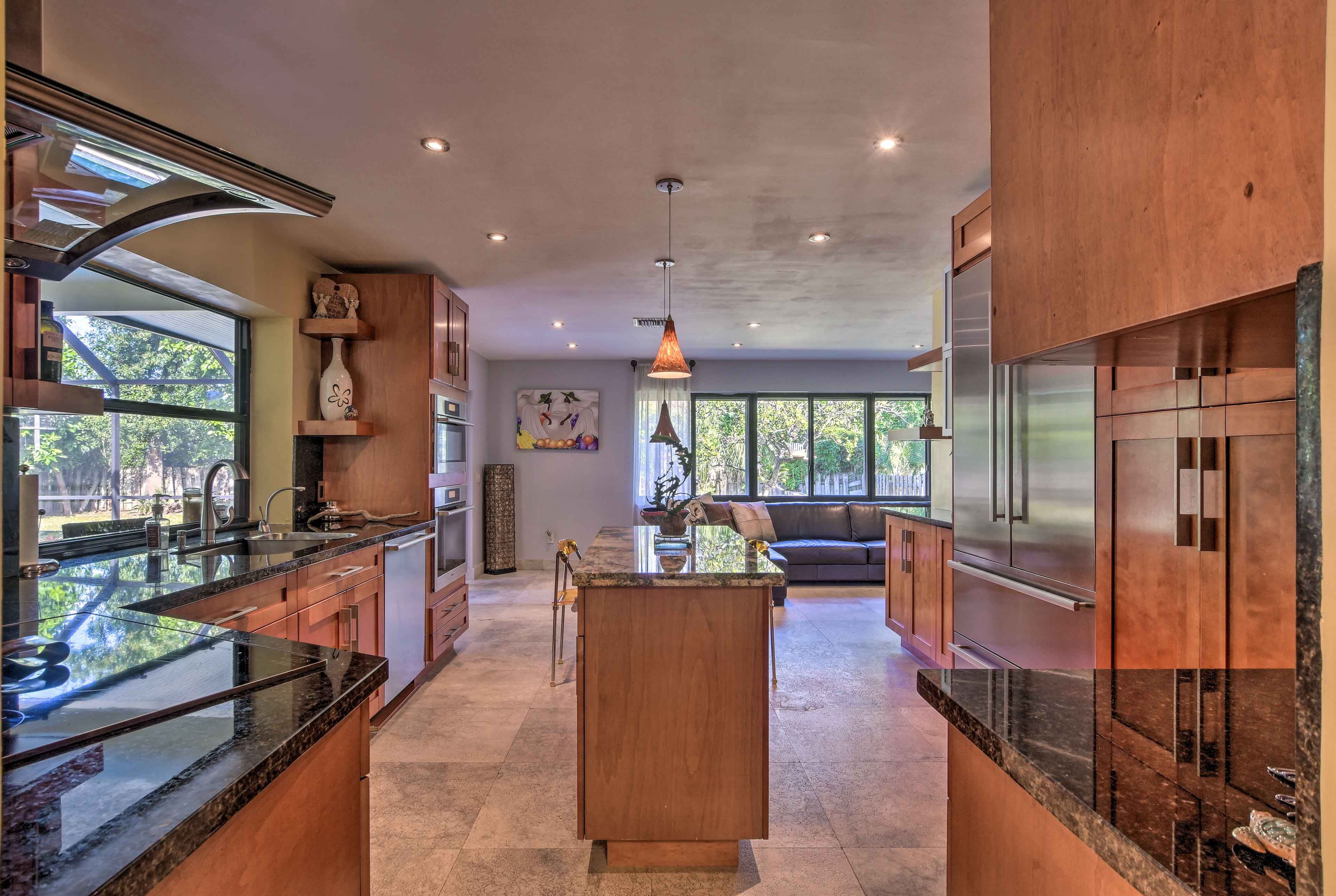 Serve appetizers on the kitchen island.