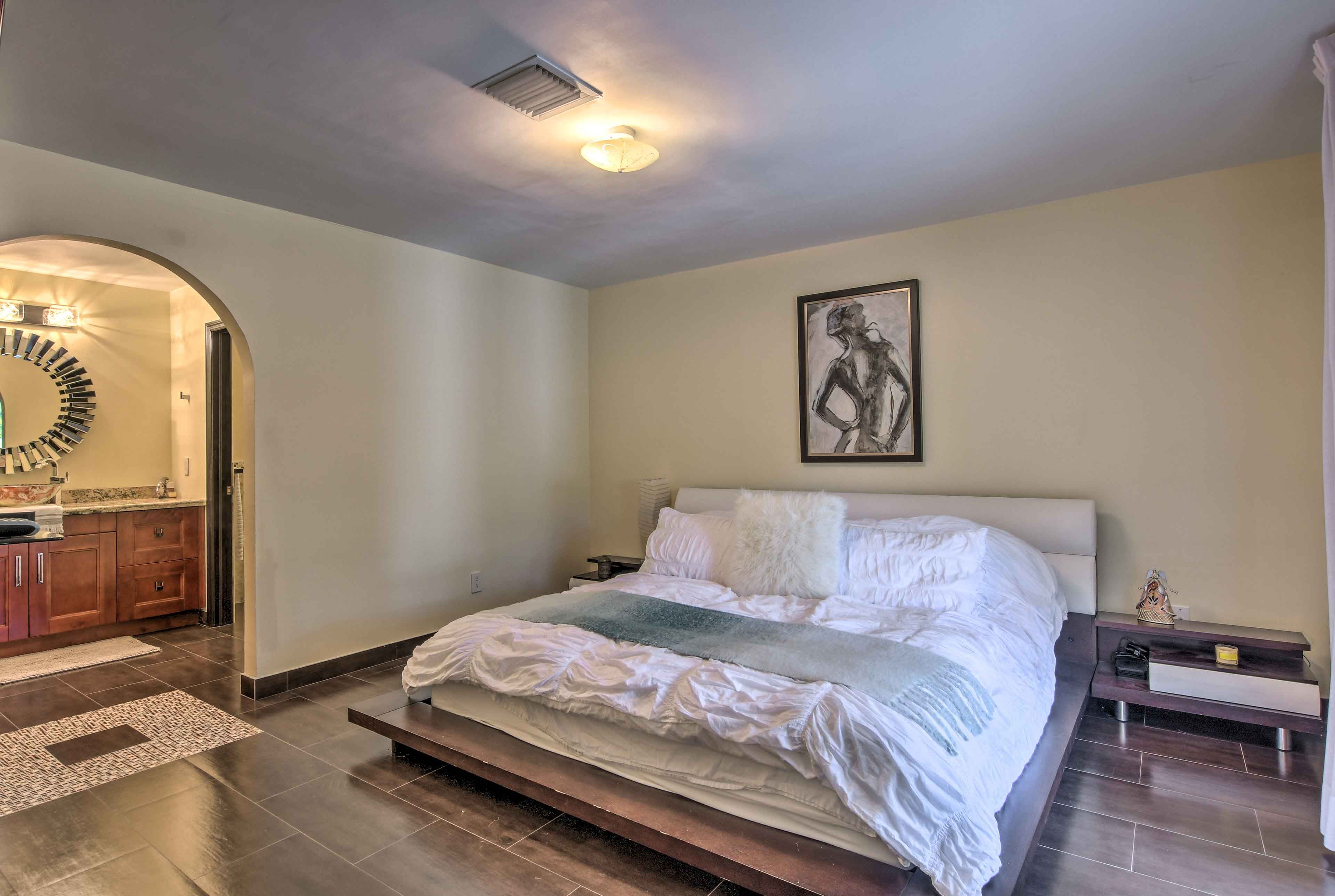 Bedroom 1 features a king-sized bed.