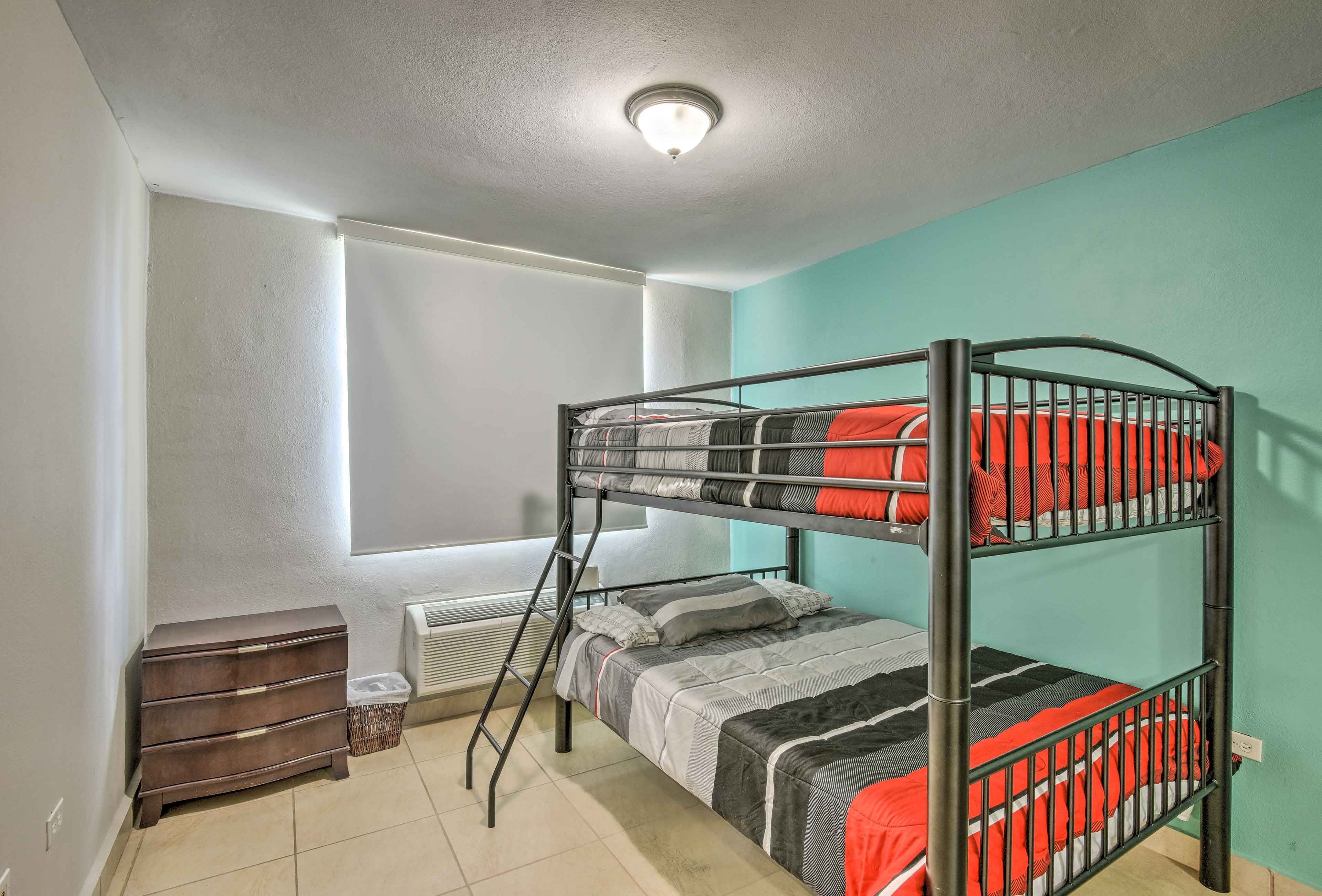 With full bunk beds, the second bedroom sleeps 4.