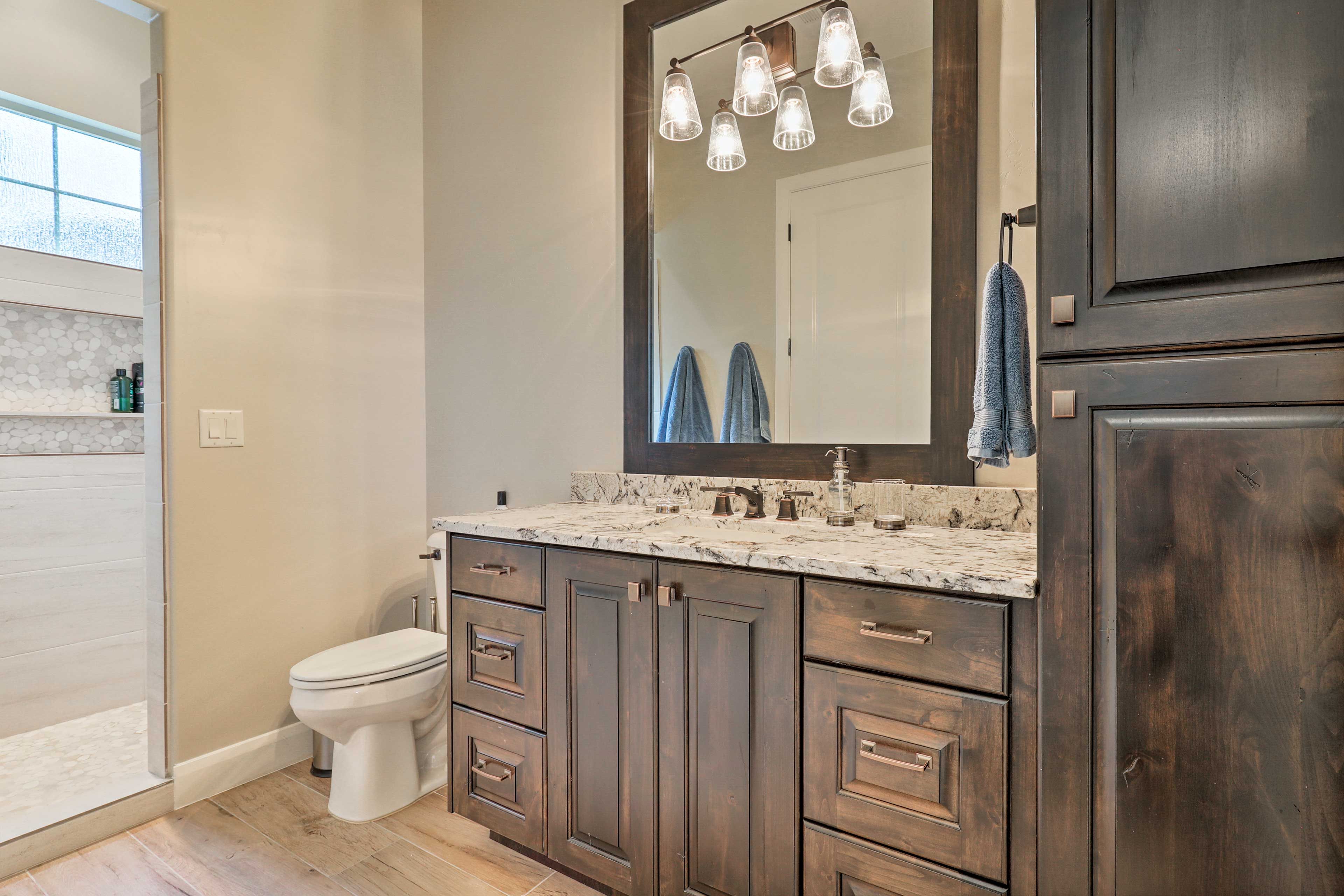 The full bathroom features all new fixtures.