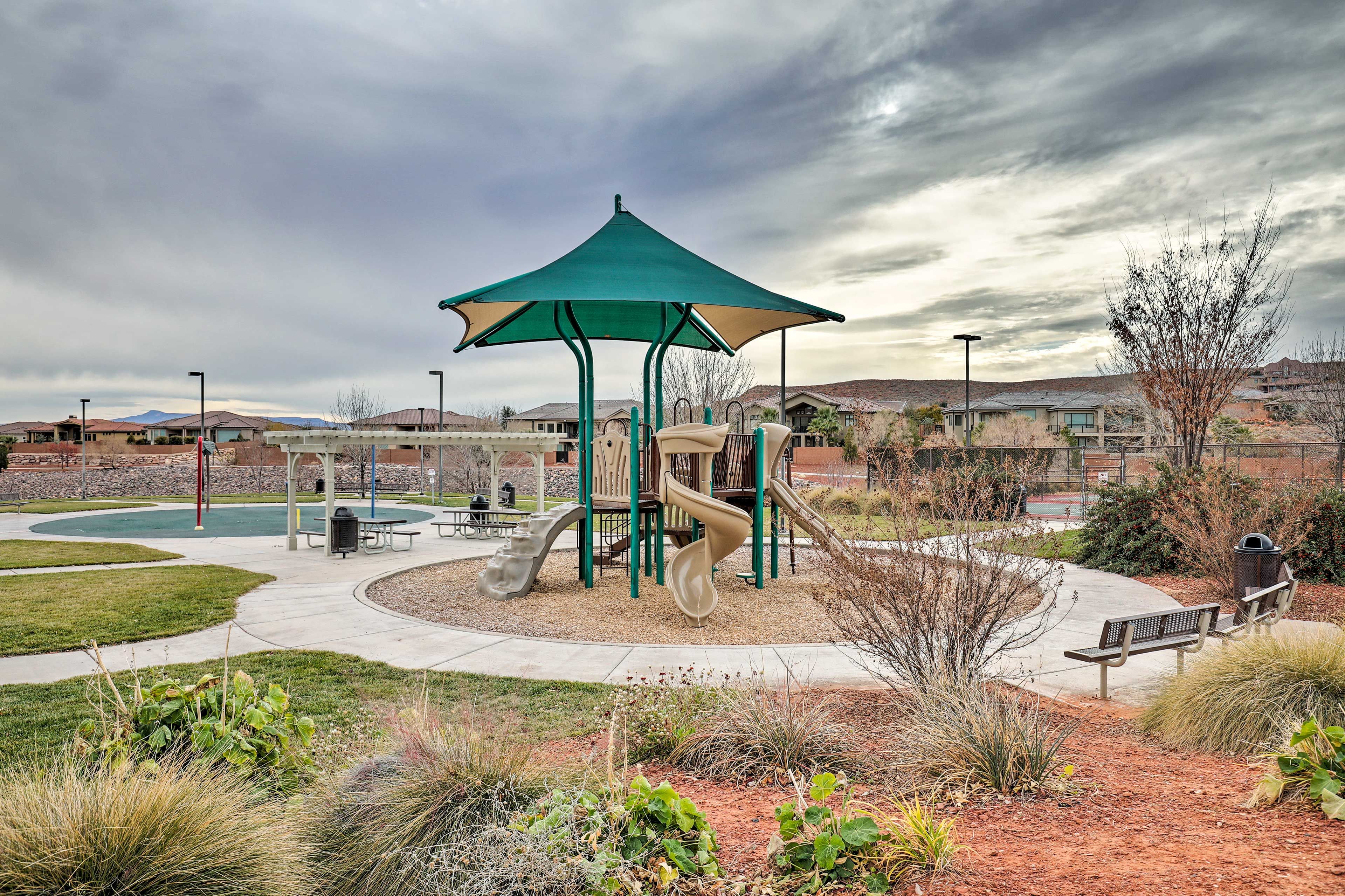 Nearby, you'll find parks and other activities.