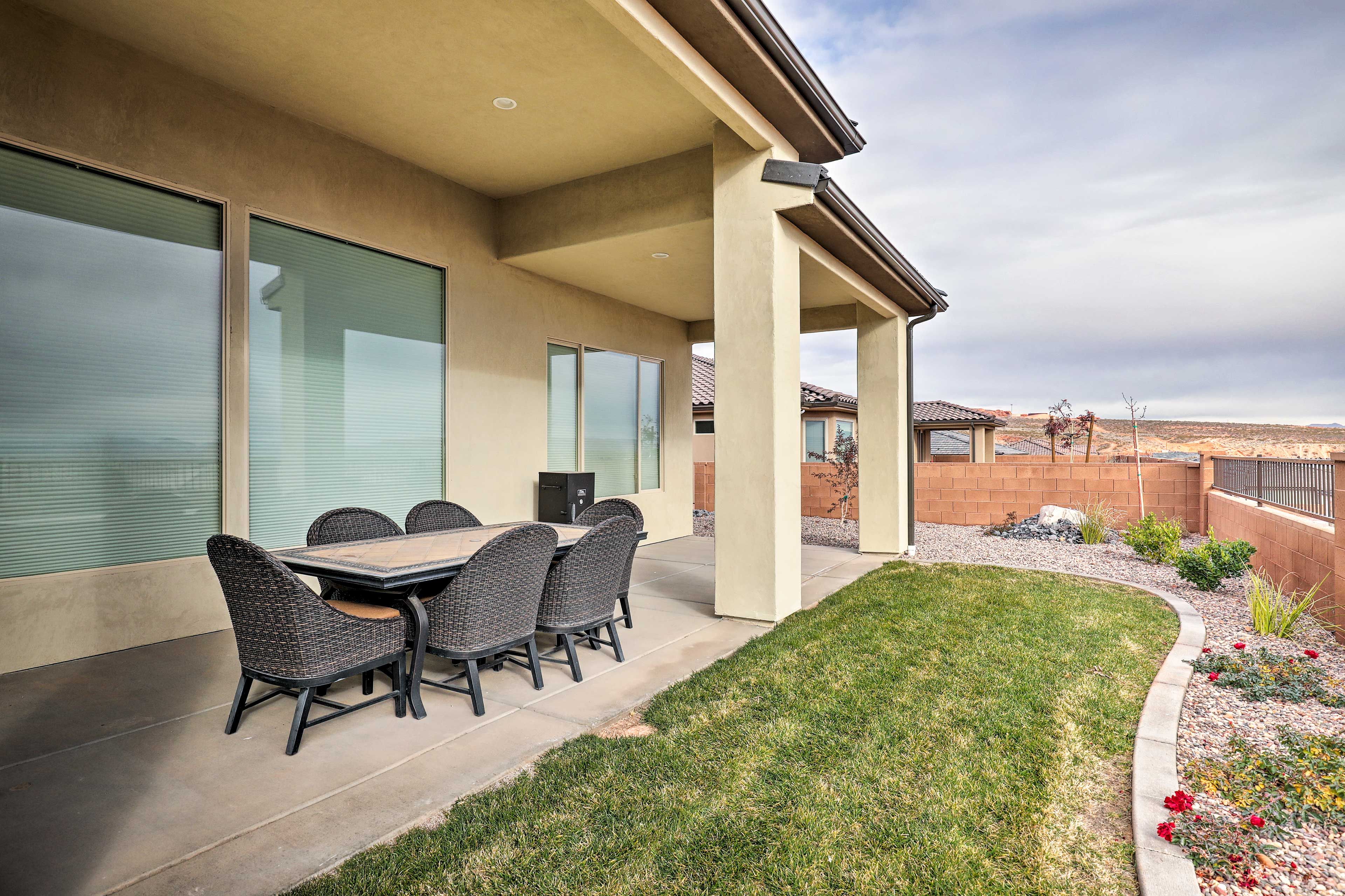 Head out to the patio for fresh air and a view.