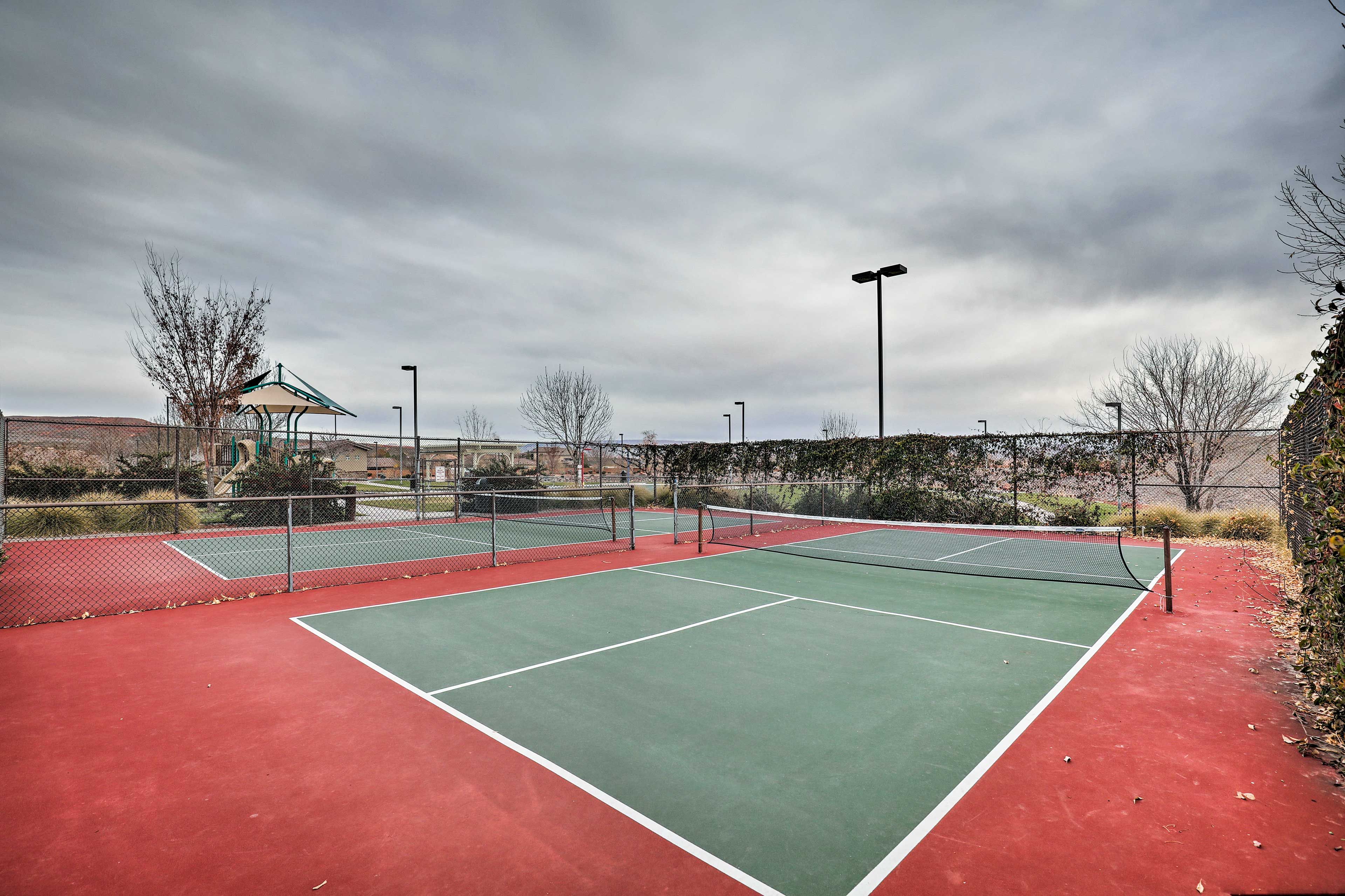 Challenge your travel partner to a game of tennis...