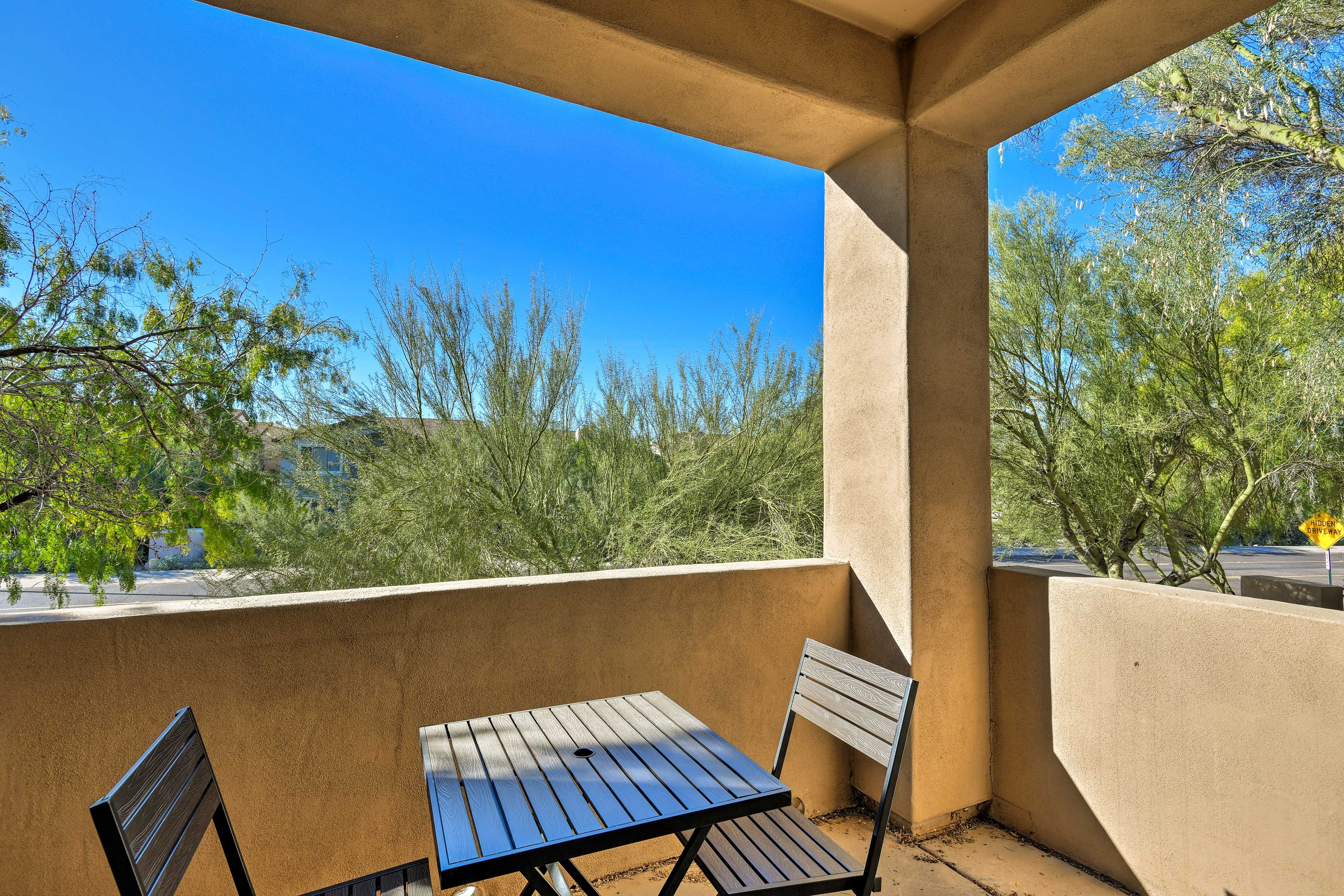 Share a drink, a meal, or simply good company out on the covered balcony.