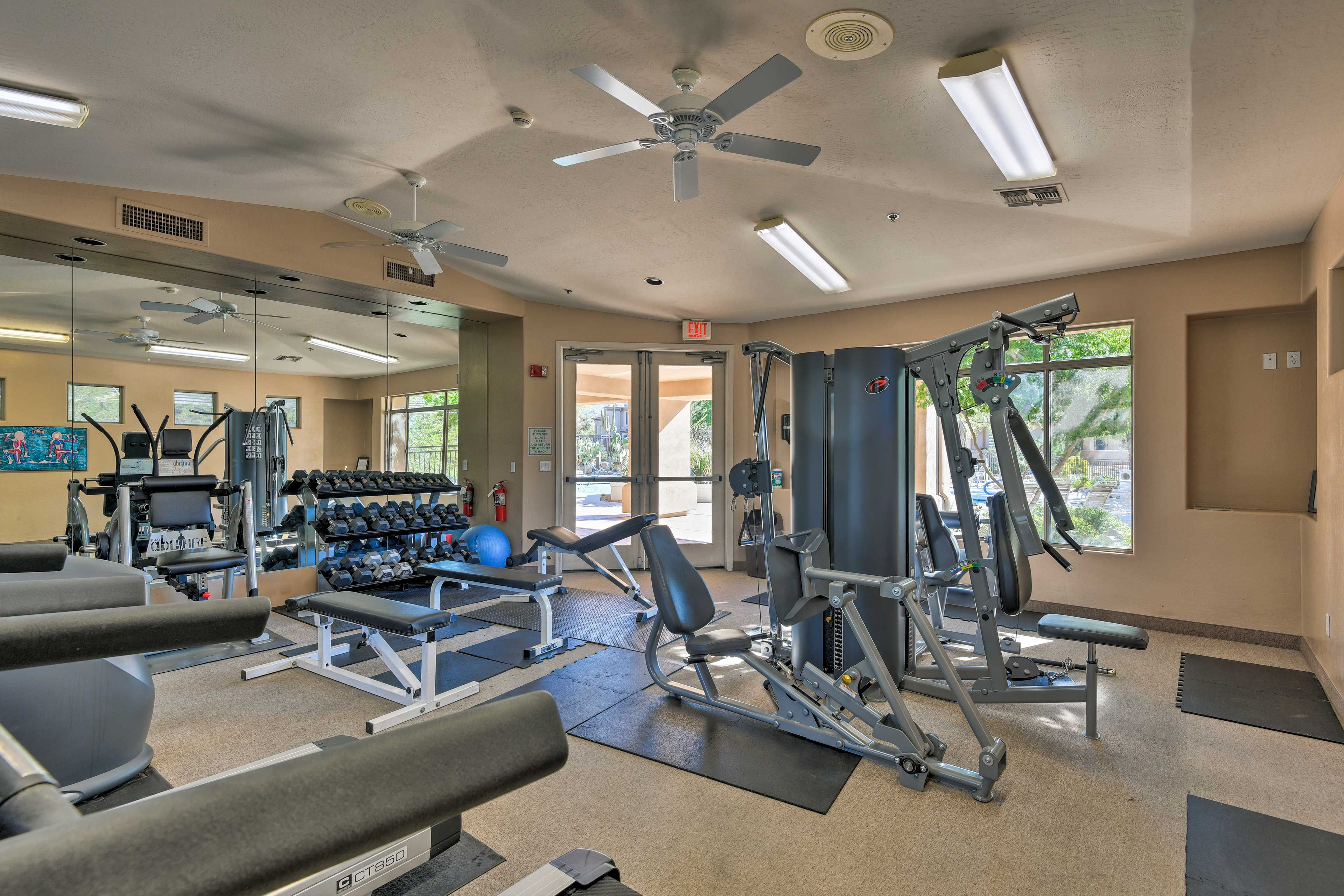 Work on cardio and strength training in this fully equipped fitness center.