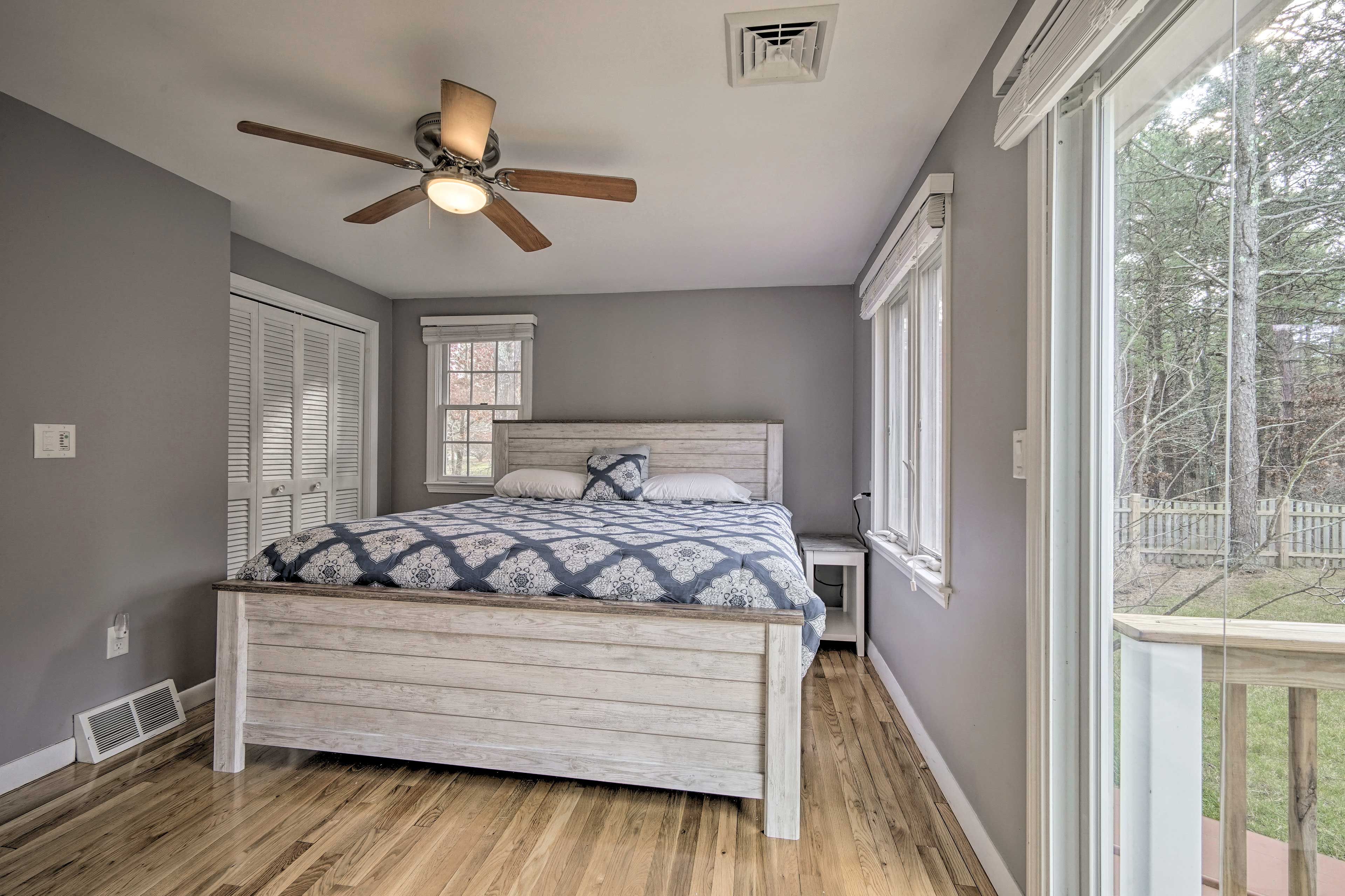 The bedroom suite stands apart with a king-sized bed.