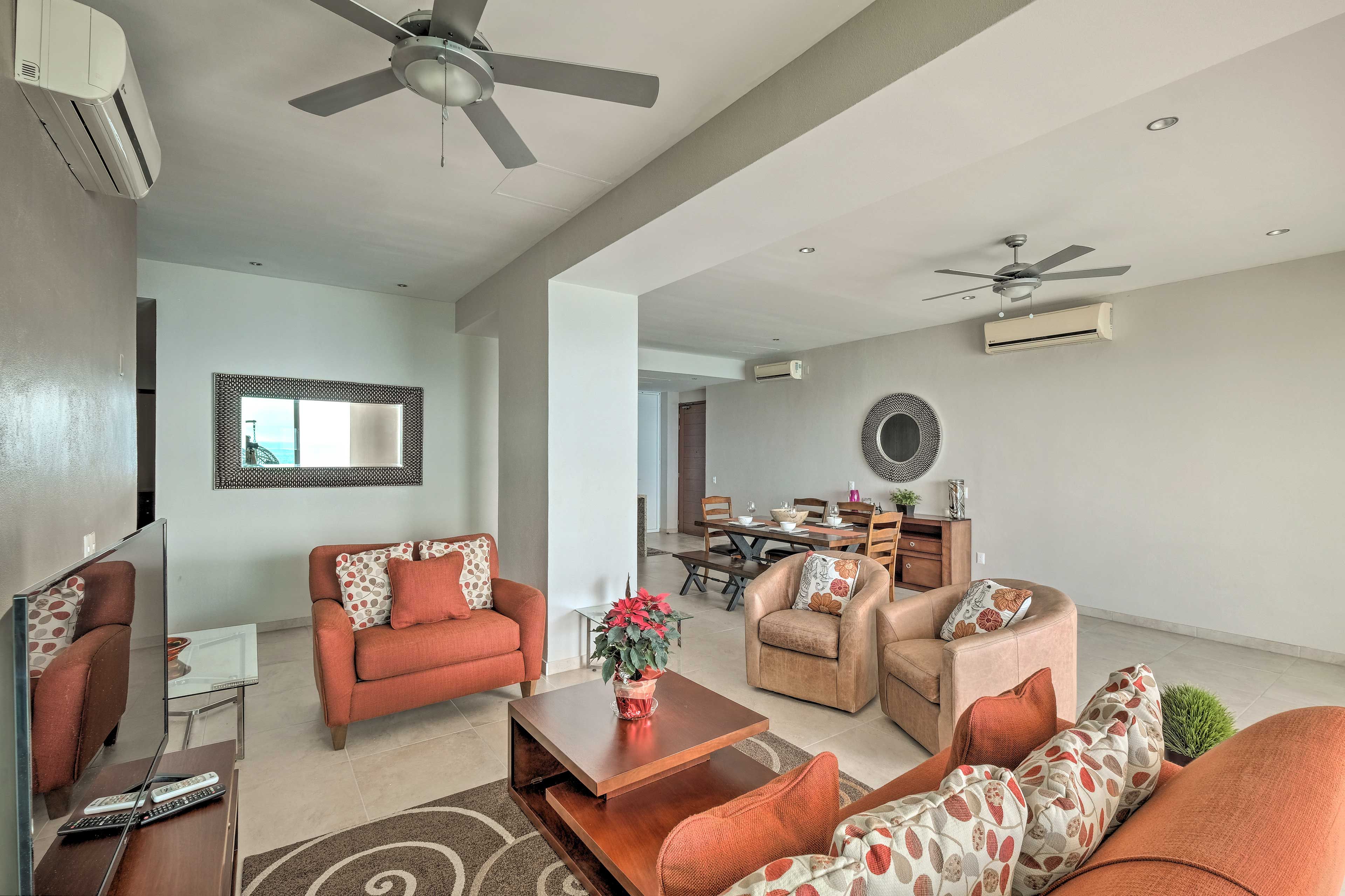 Sit back and relax while streaming some Netflix on the flat-screen Smart TV.