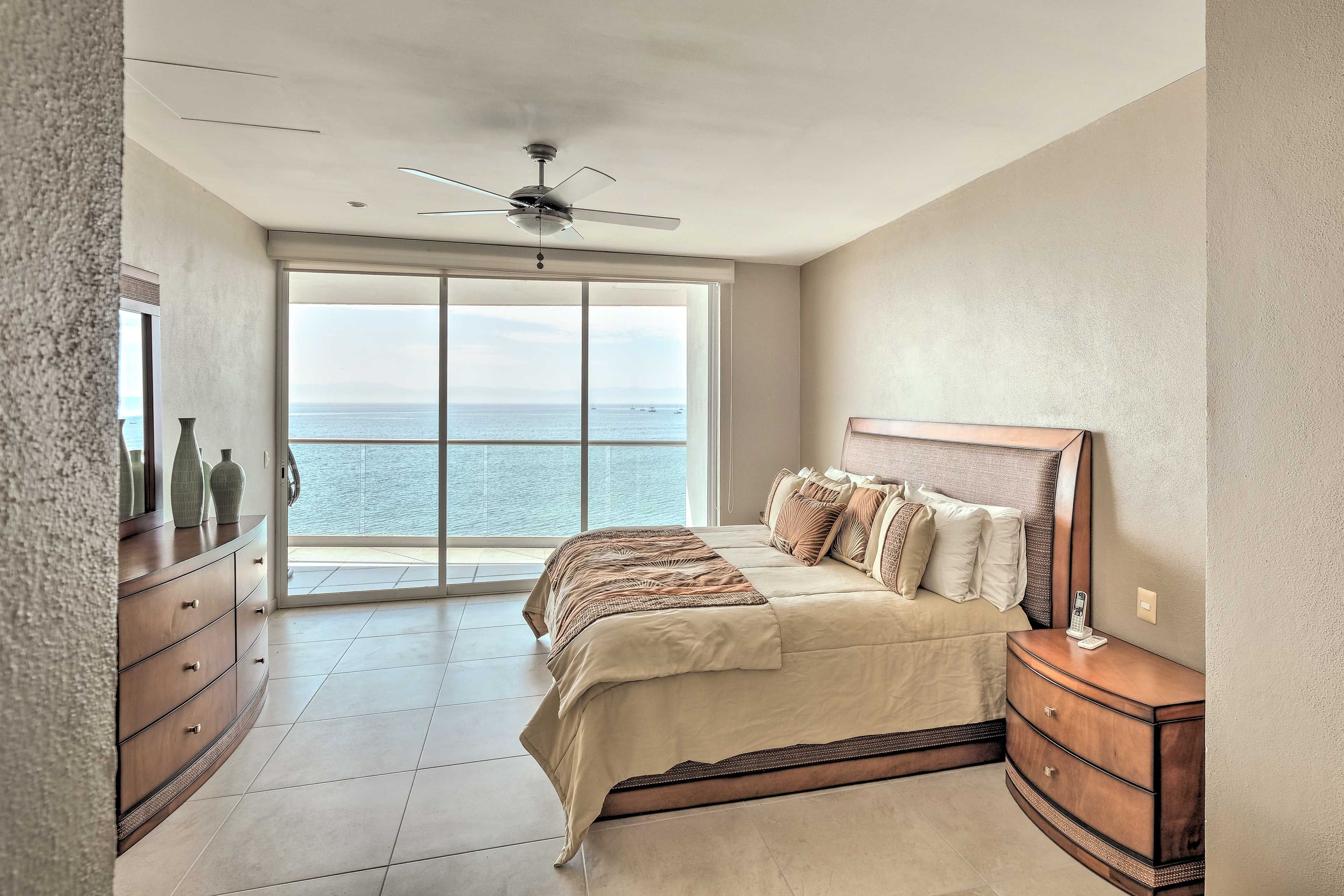 Fall asleep to the sound of crashing waves in this bedroom.