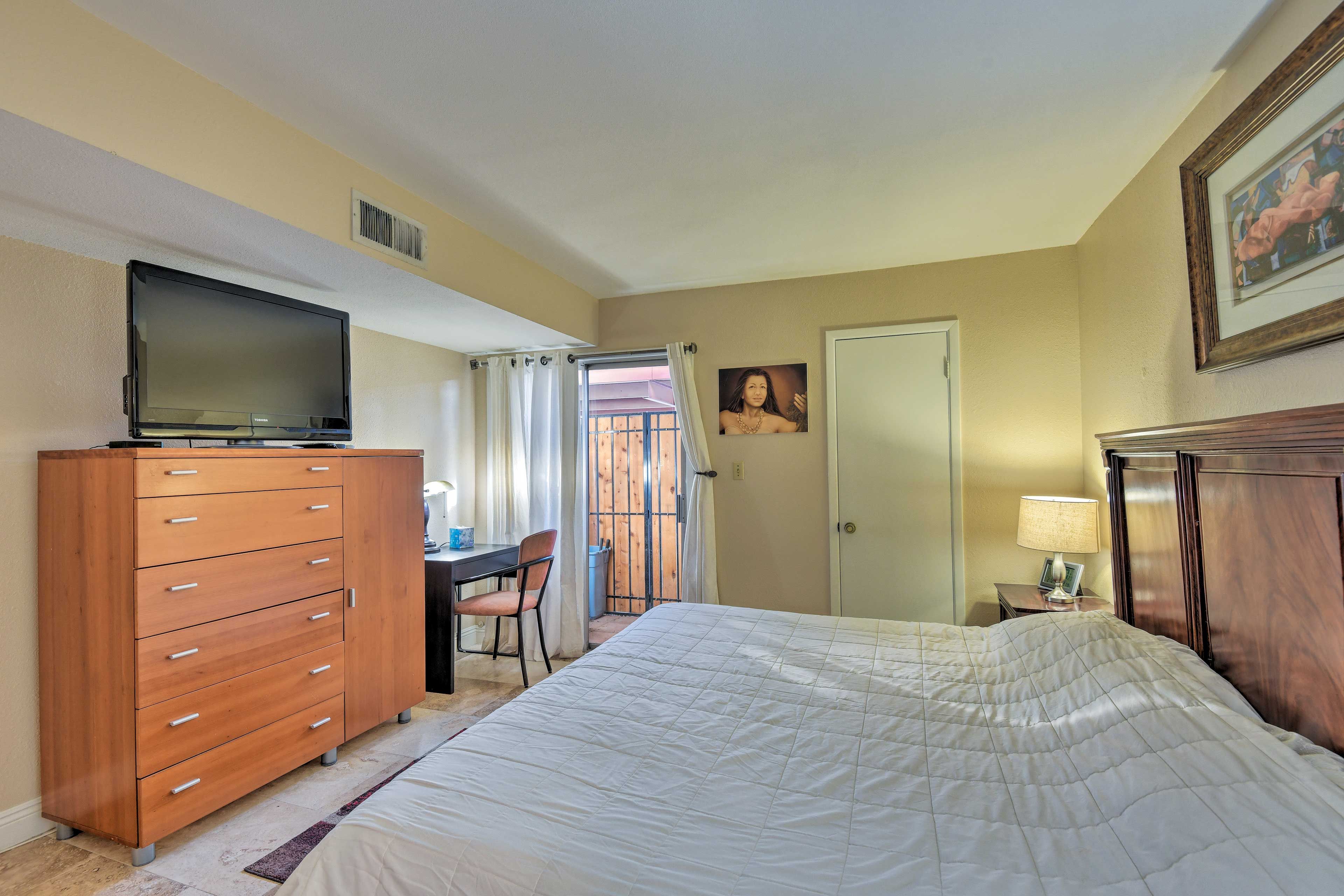 You won't have to live out of your suitcase thanks to the closet and dresser.
