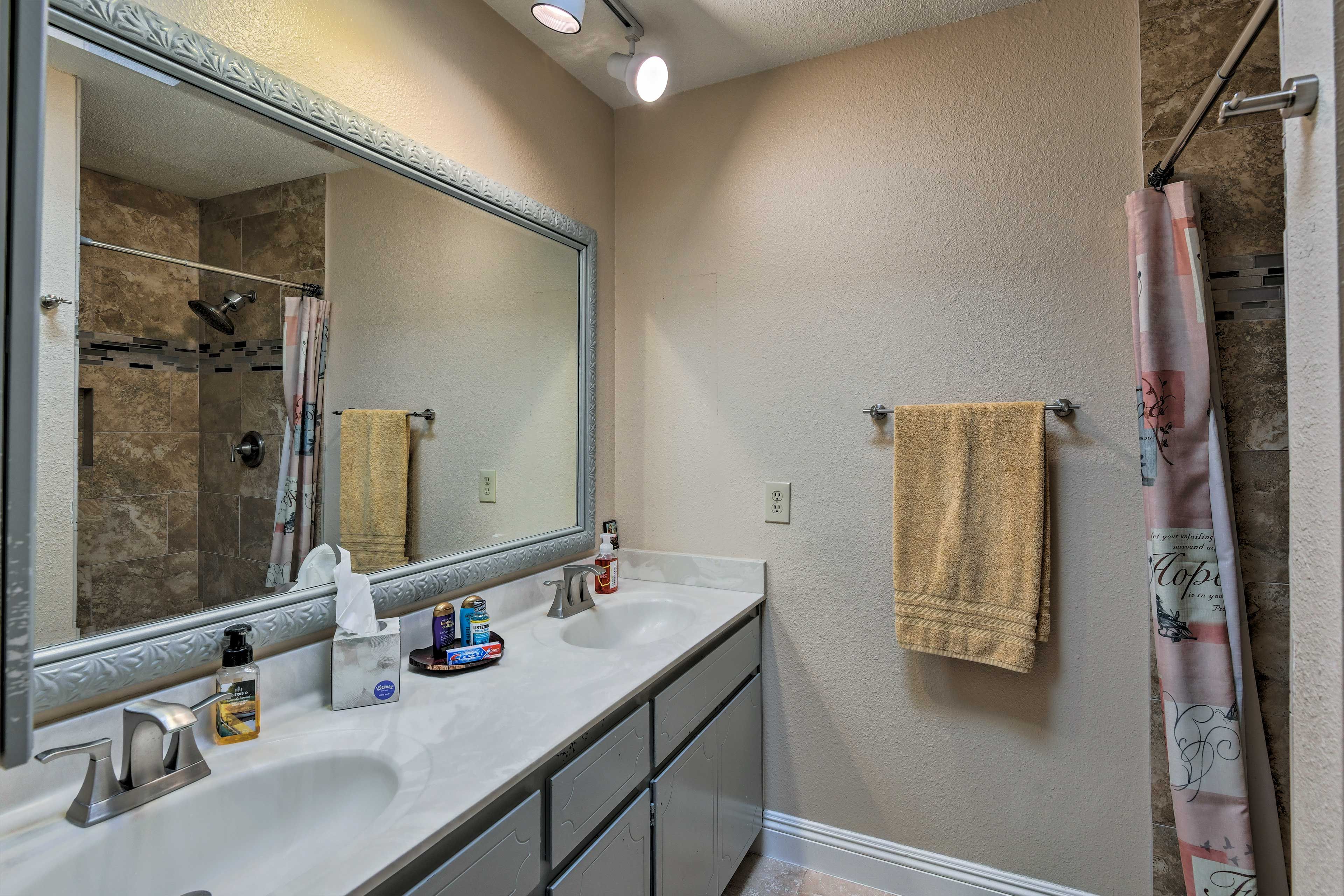 His-and-hers sinks provide ample counter space for couples.