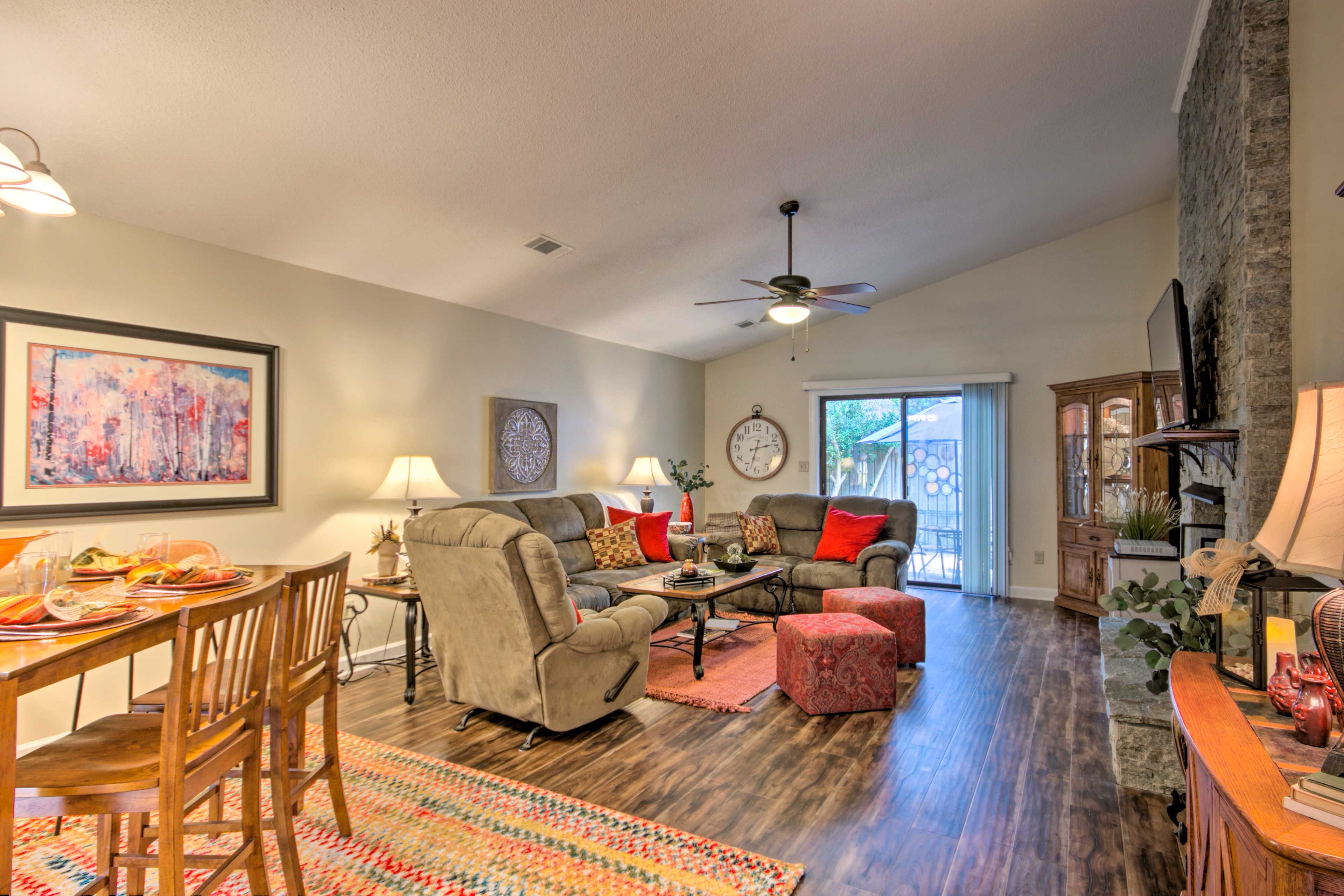 The dining area flows seamlessly into the living room.