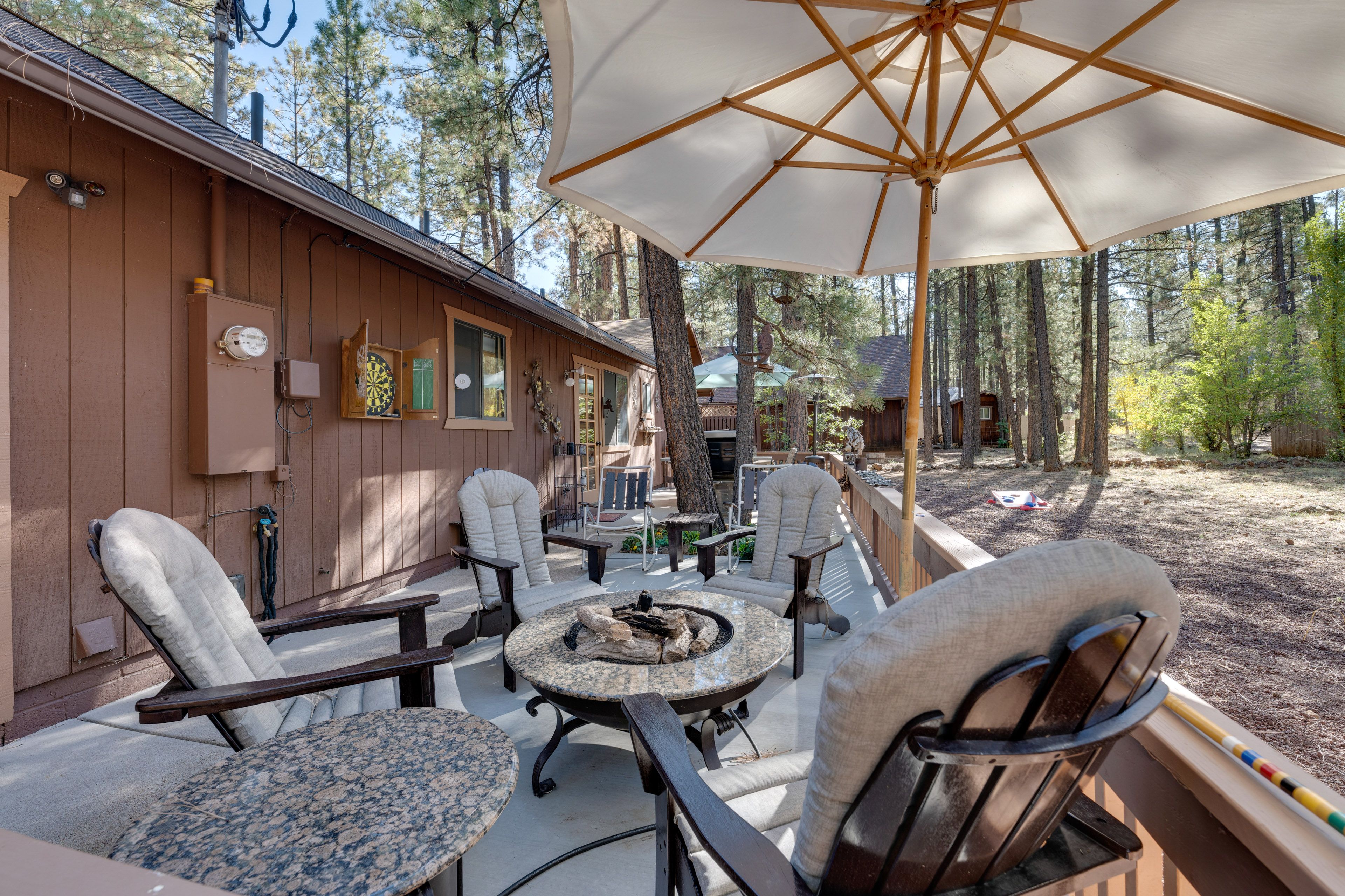 Back Deck | Dartboard | Outdoor Dining Table | Sun Umbrella