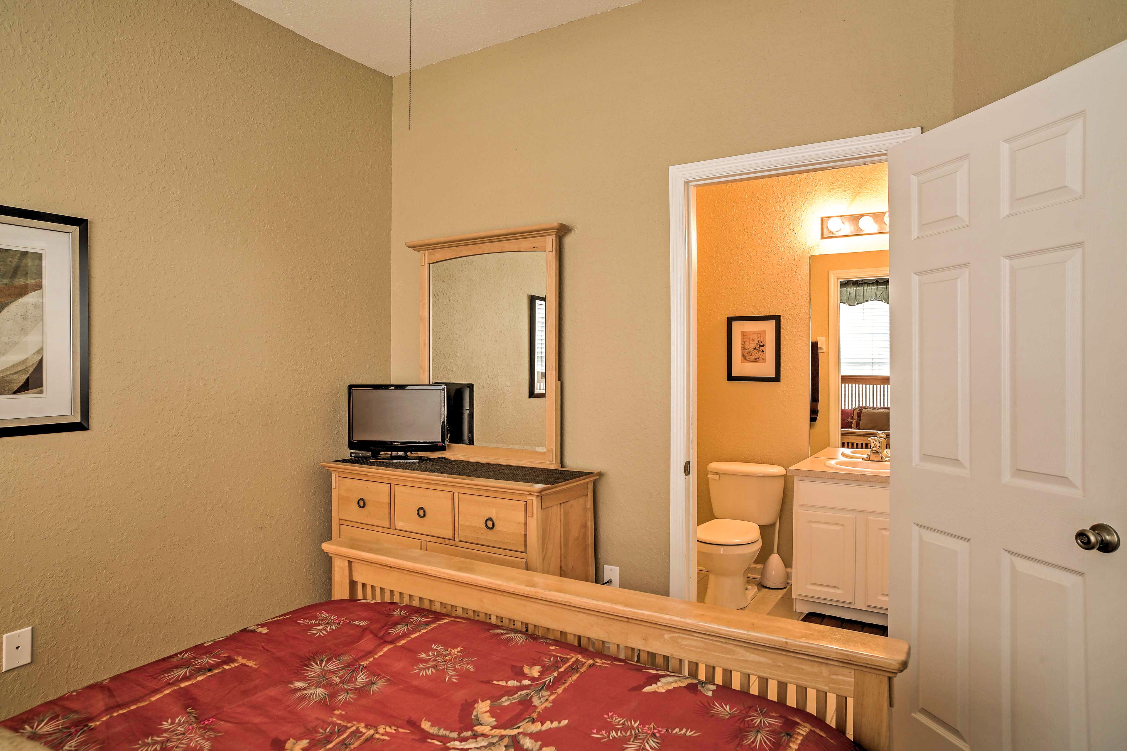 Each room has its own flat-screen cable TV.