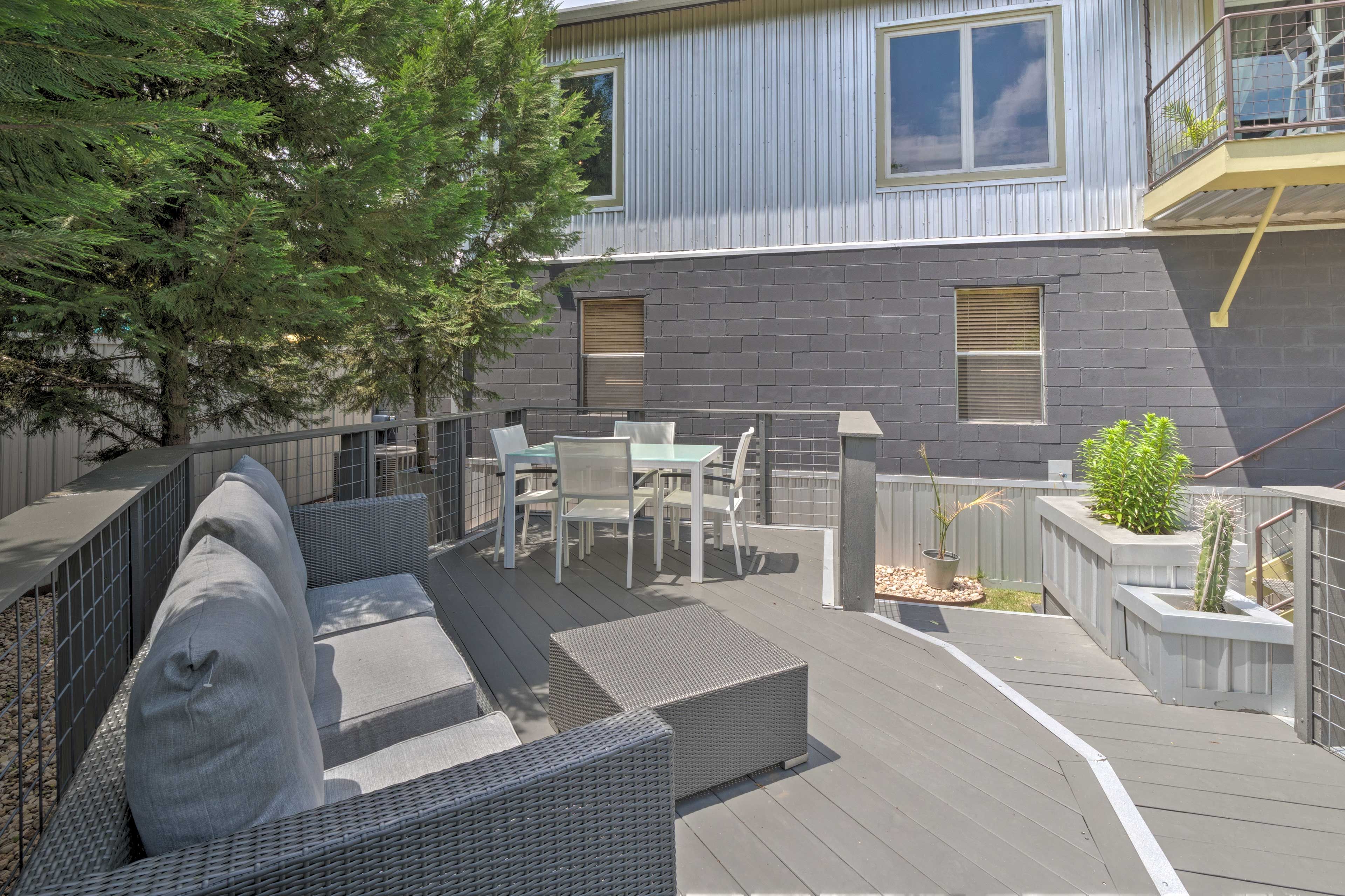 Unwind in the hot tub or lounge in the chairs on the shared deck!