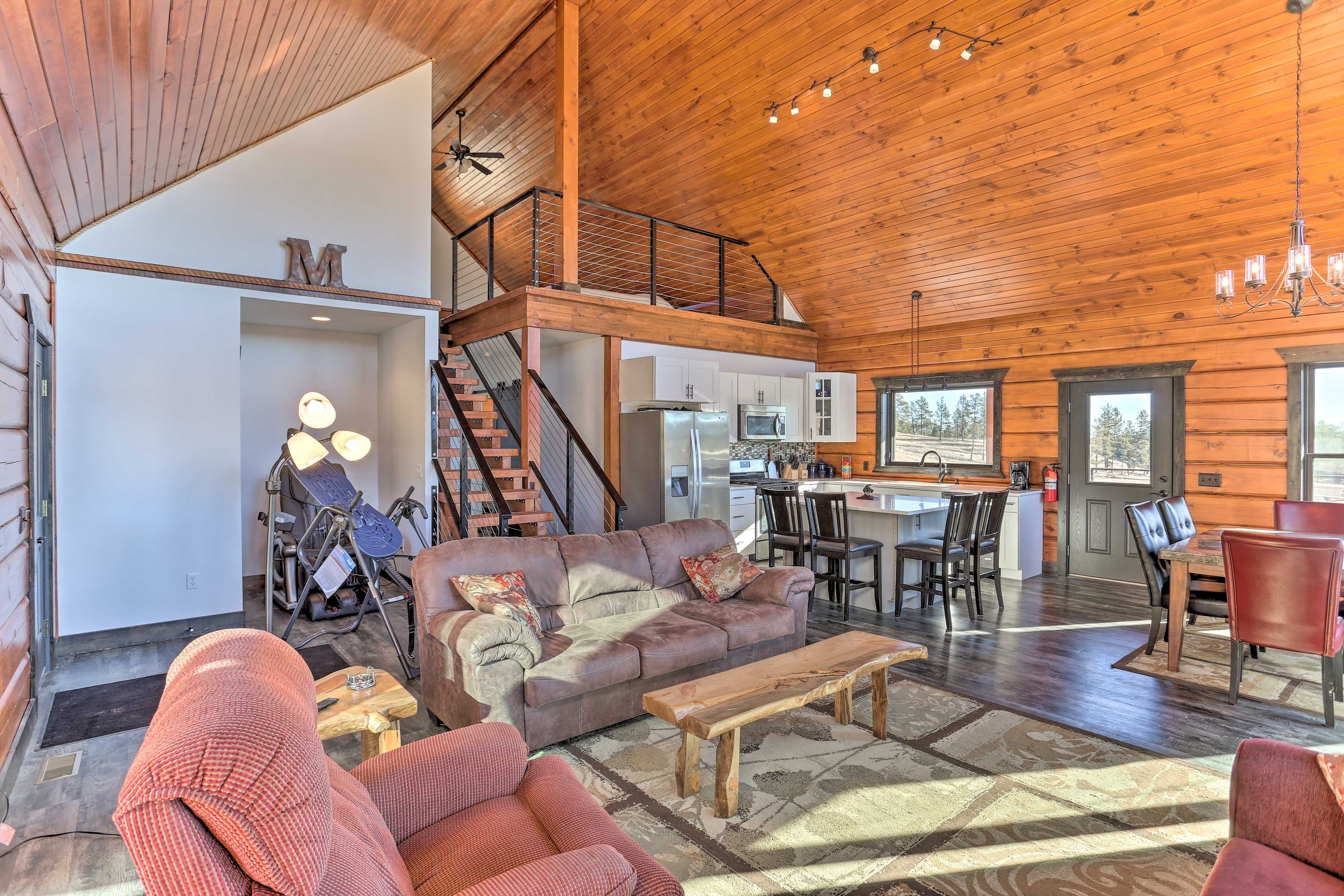 Soak in the panoramic views from the array of seating in the living space.