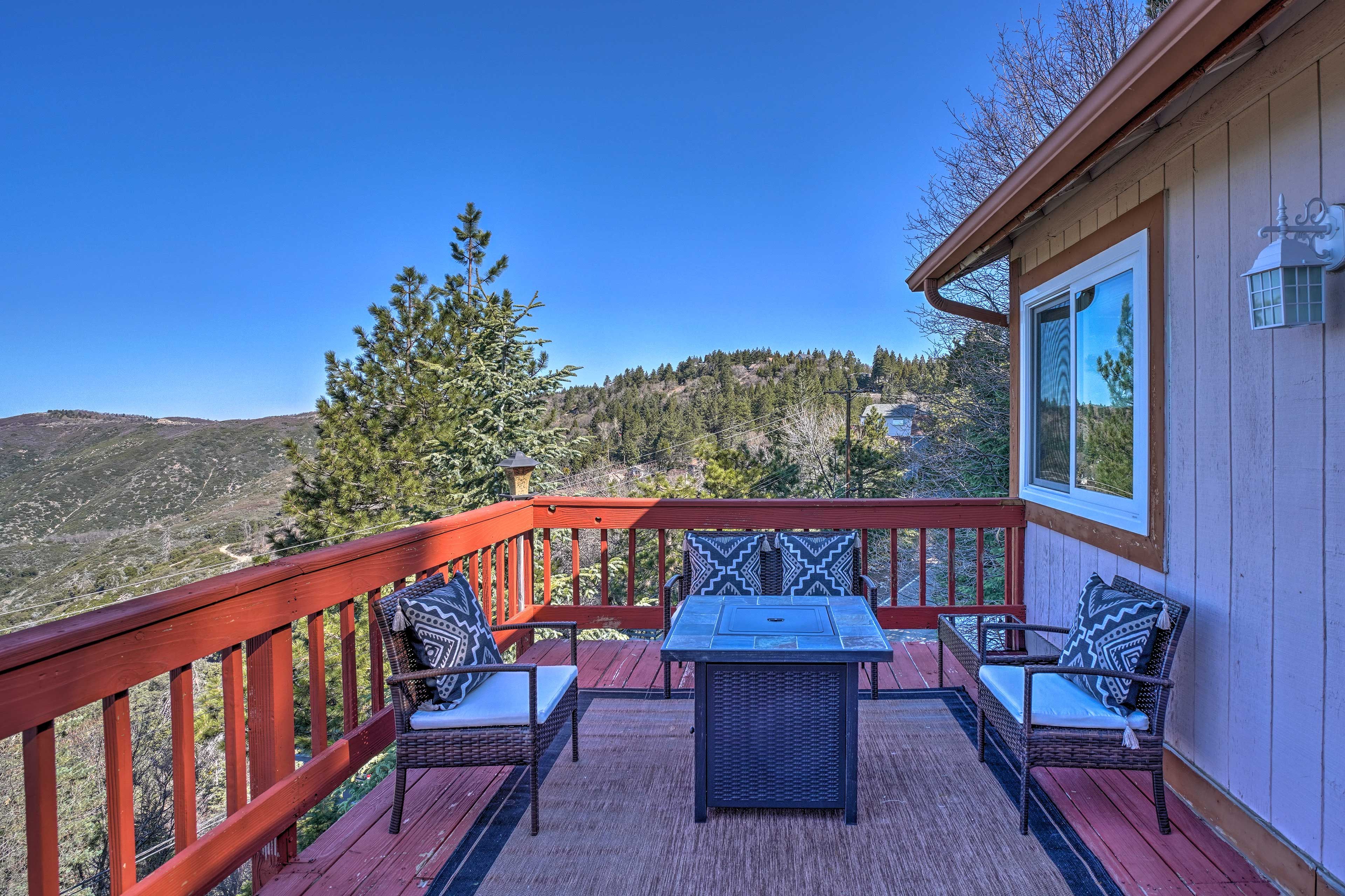 Warm up around the outdoor fire pit in the cool mountain air.
