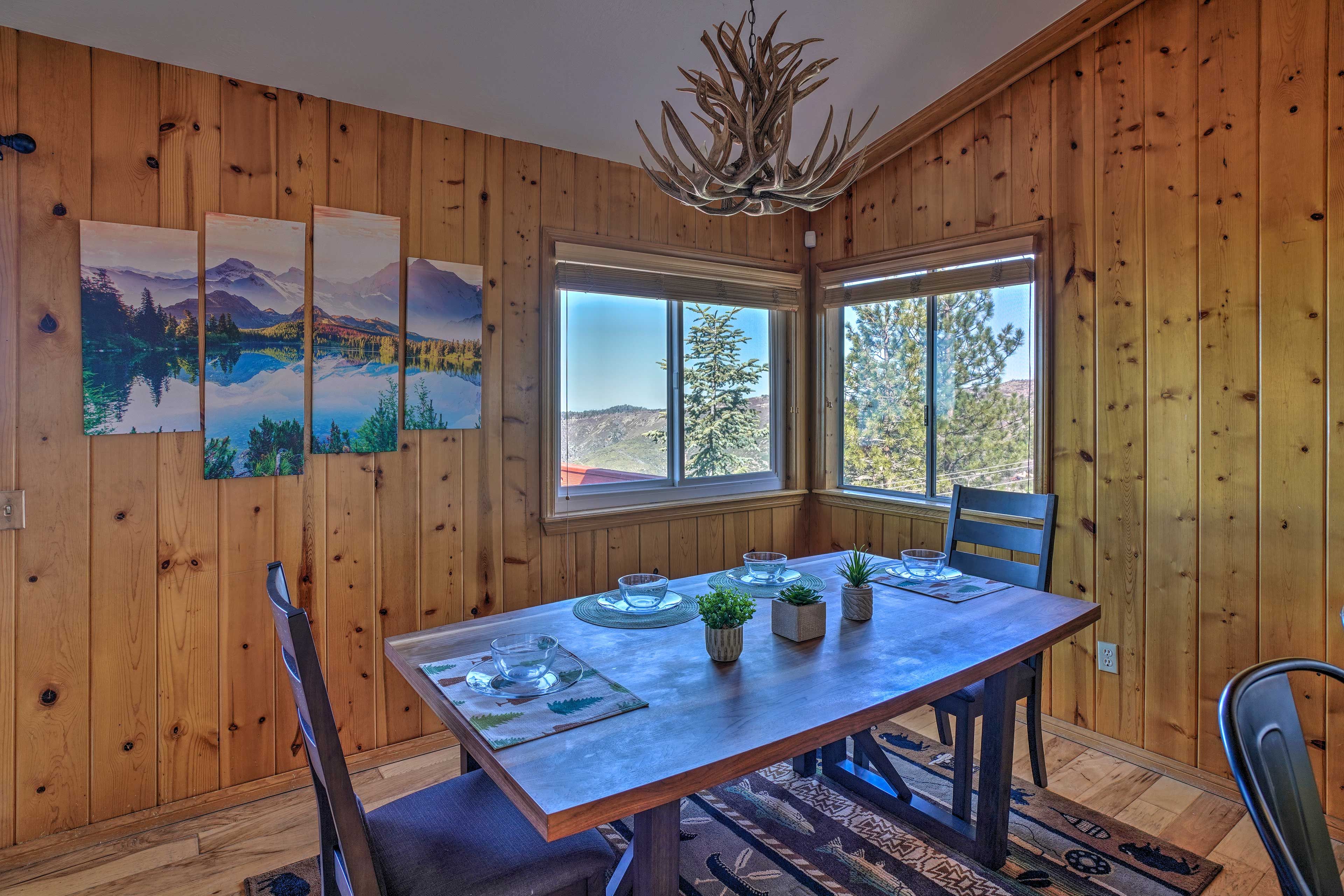 Sit down to enjoy a meal together and views of the mountains.