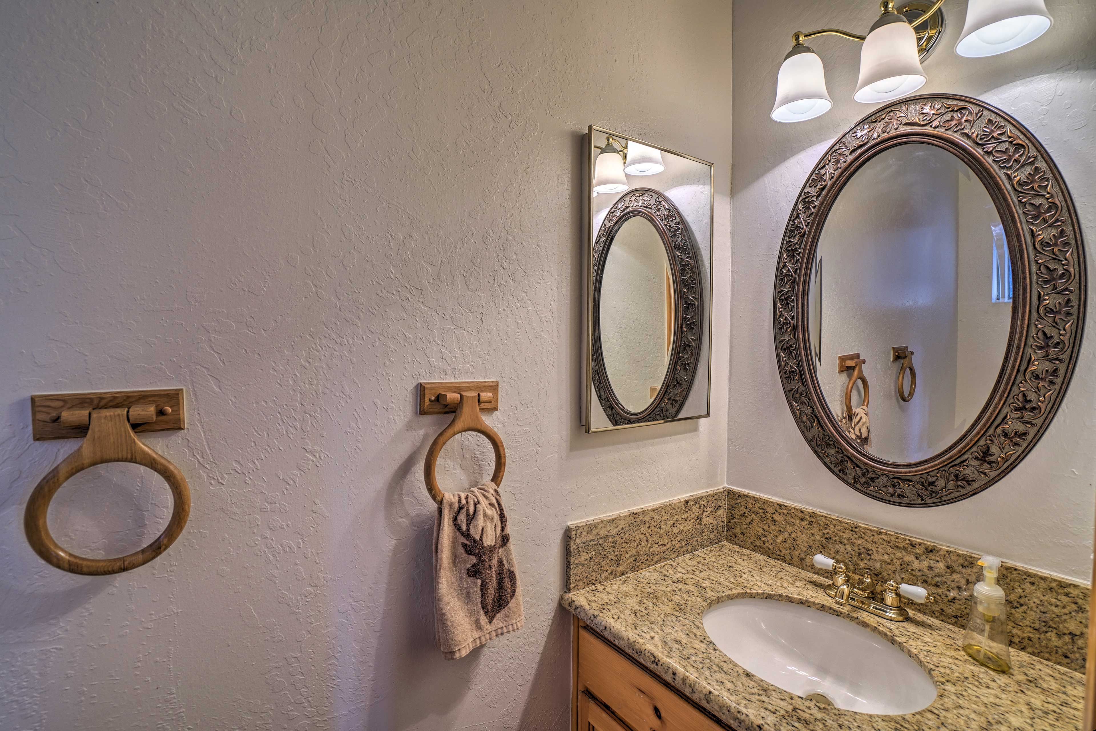 Wash your hands before dinner in the half bathroom.