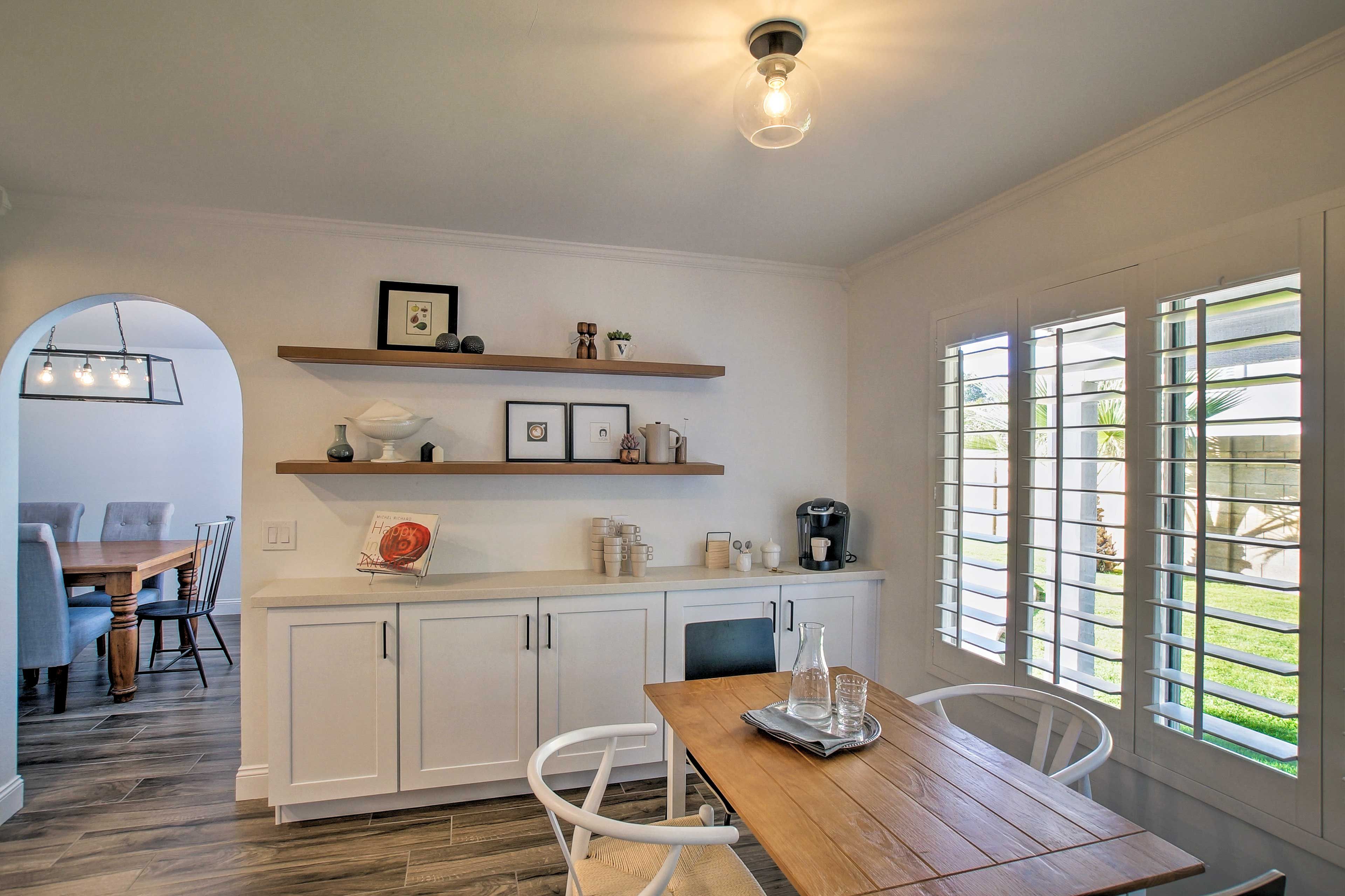 You'll love the cute details like this coffee bar with a Keurig.