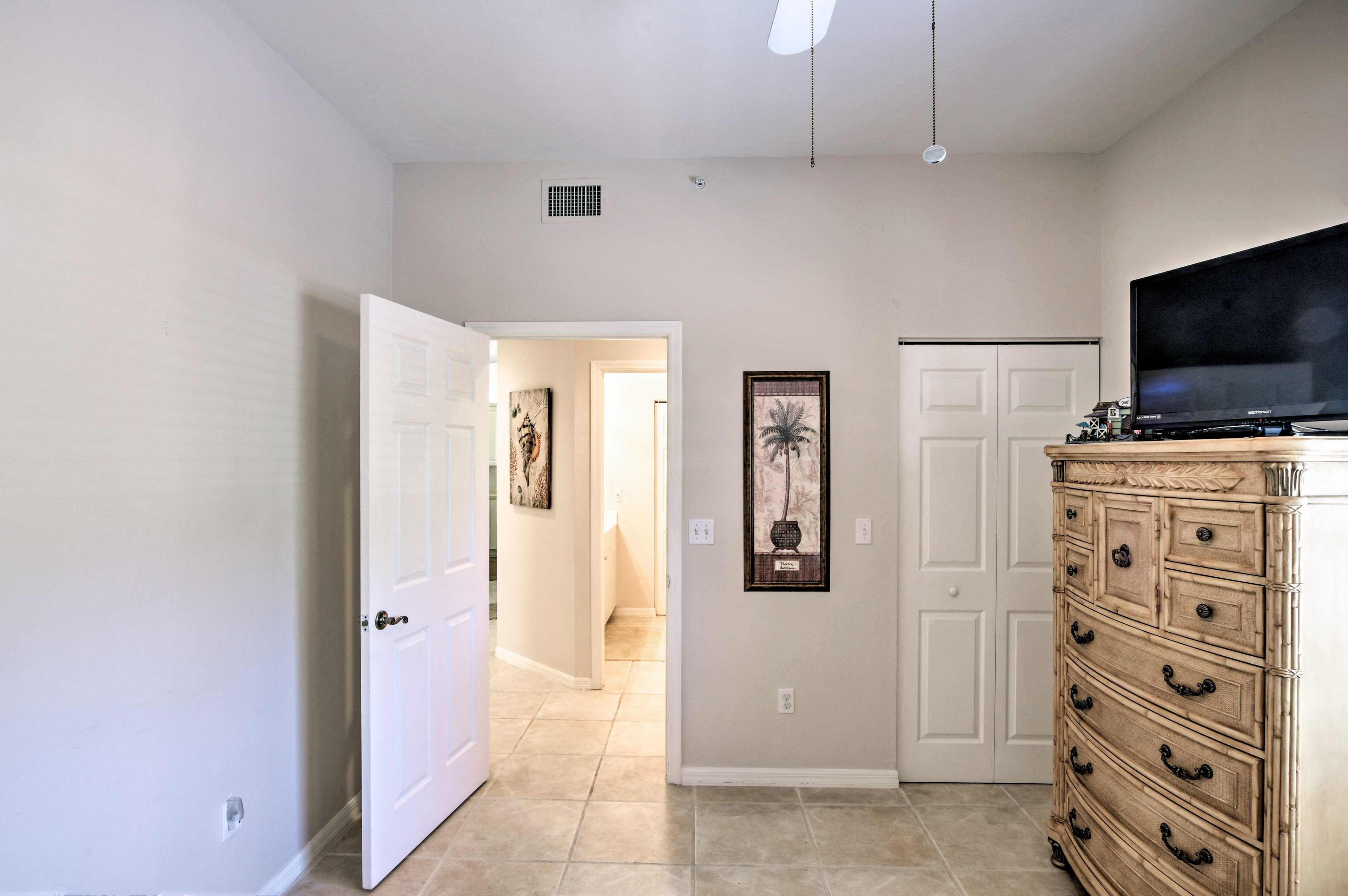 Each bedroom includes a flat-screen TV for late-night entertainment.