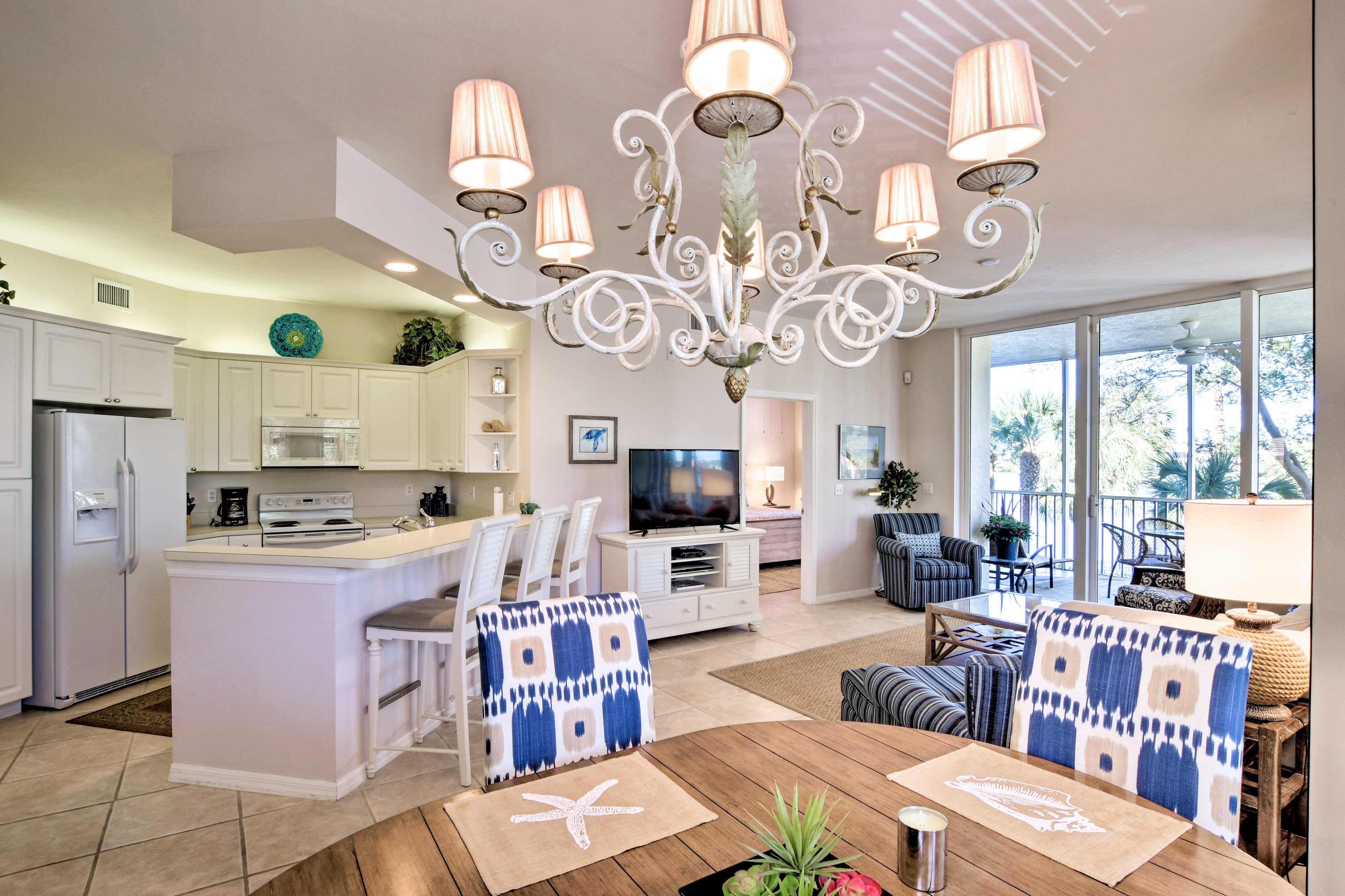Tasteful nautical accents highlight the chic, modern interior.